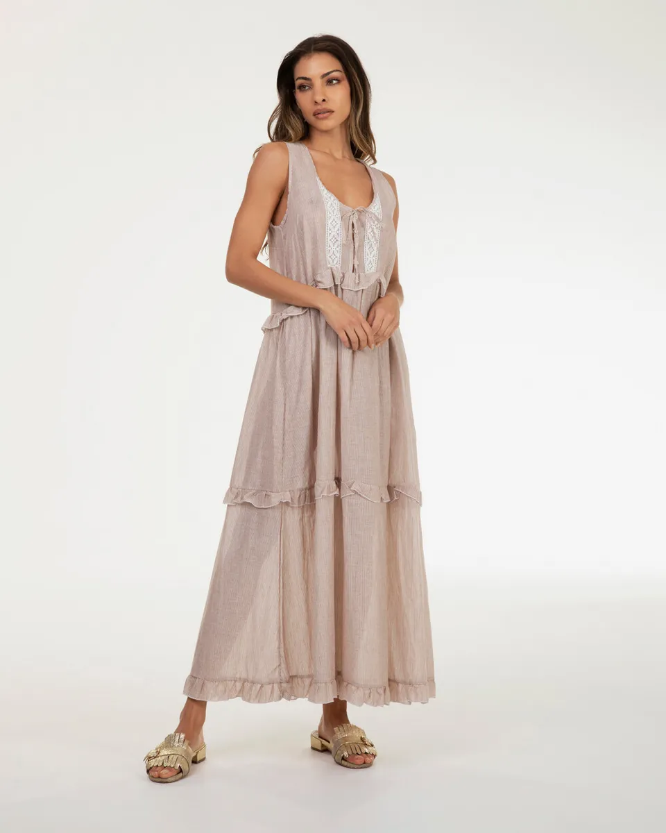 Markup Donna Vestiti Abito lungo rigato con pizzo