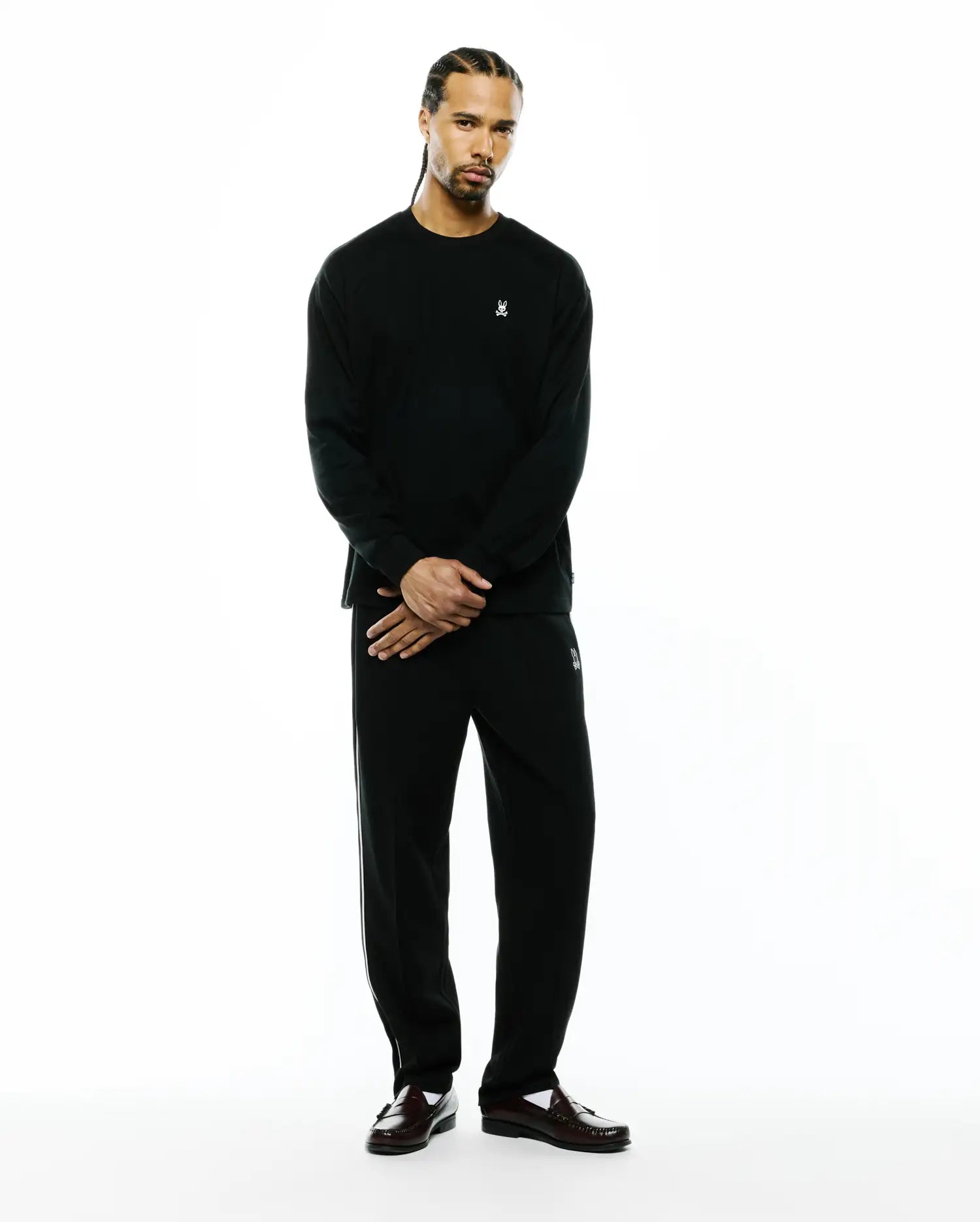 Psycho Bunny Men's Tees MENS NORMAN LONG SLEEVE OVERSIZED FIT TEE maglia nera 001 cotone
