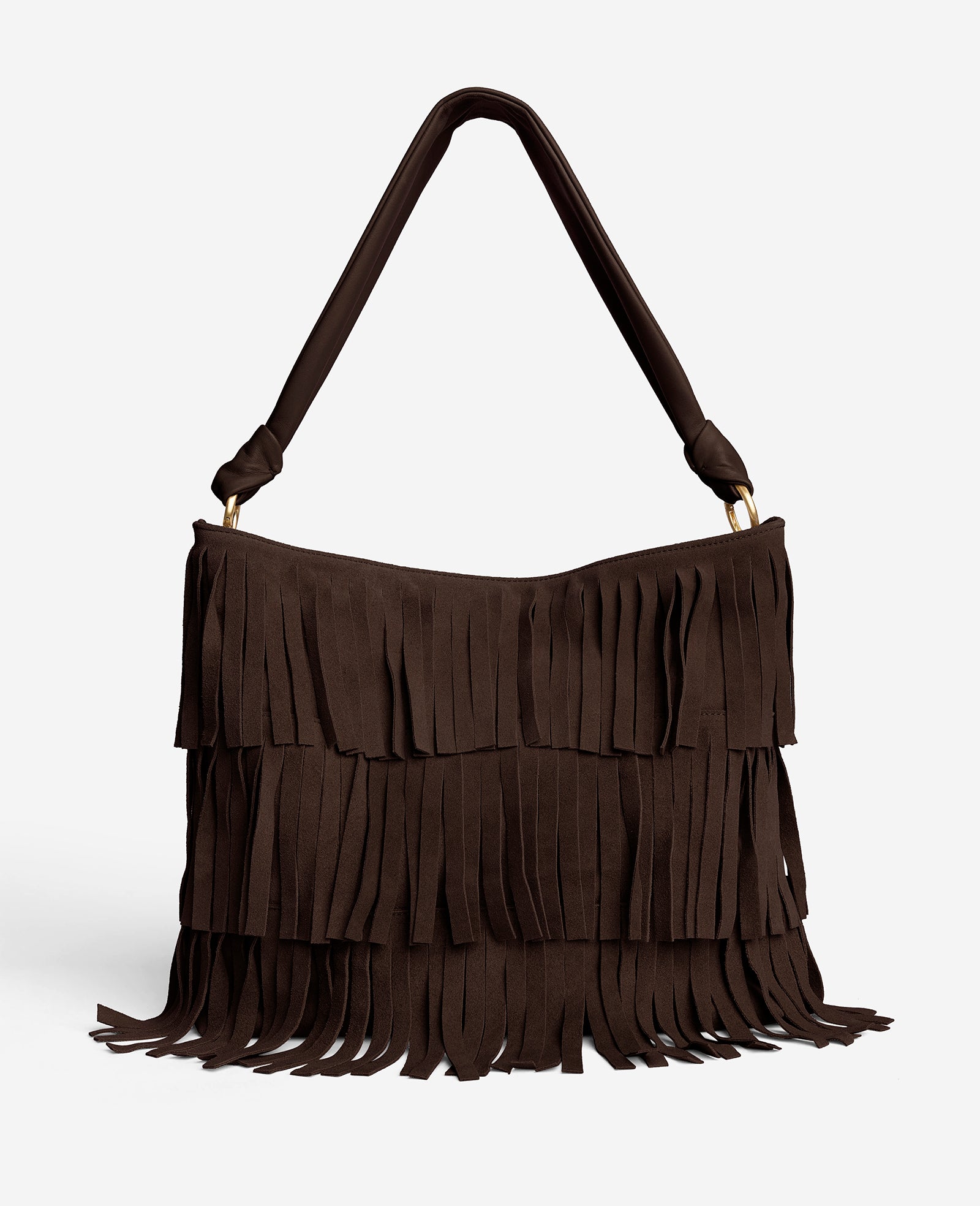 Kenneth Cole Reaction Bags Fringe Slouch Hobo Bag borsa Dark Brown in camoscio