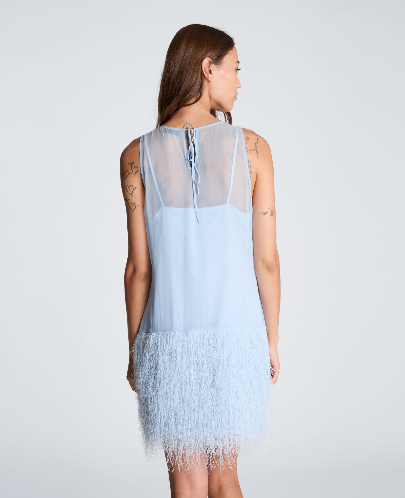 Kenneth Cole Reaction Clothing Fringed Fur Mini Dress mini abito Serene Blue