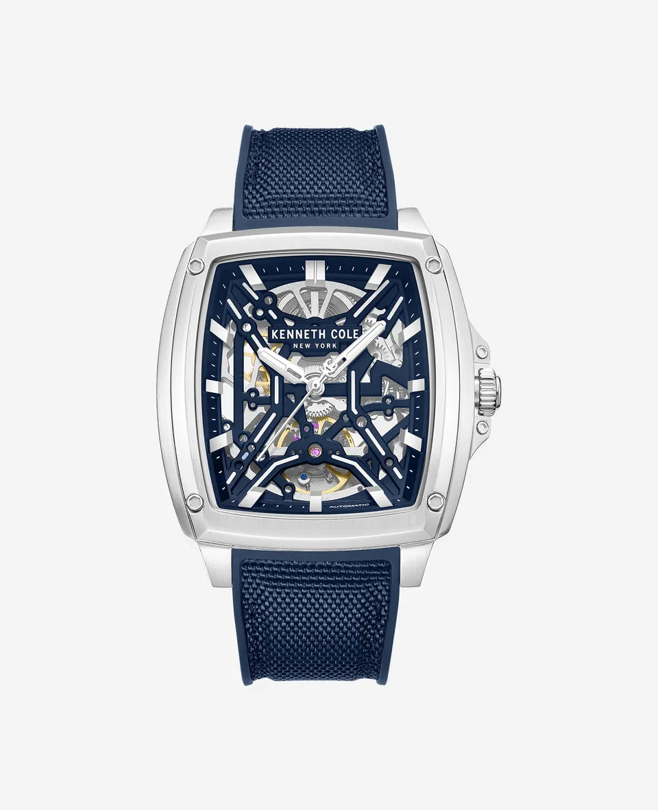 Kenneth Cole Reaction Watches Skeleton Automatic Silicone Strap Watch orologio blu automatico