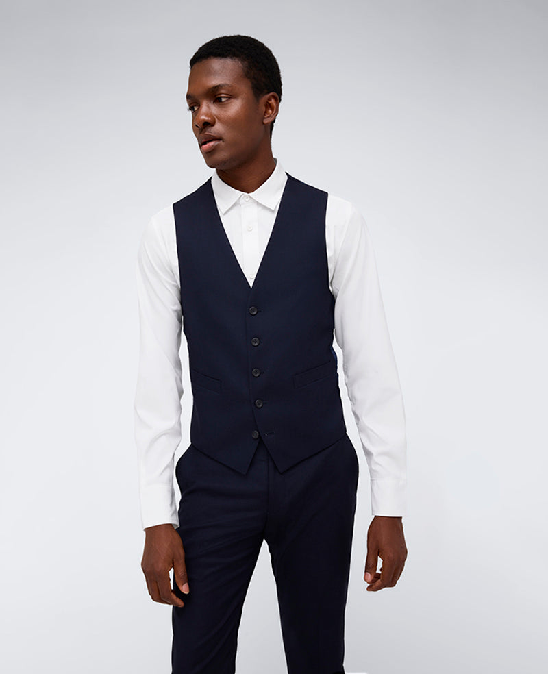 Kenneth Cole Reaction Ready Flex Slim-Fit Suit Separate gilet blu navy elasticizzato