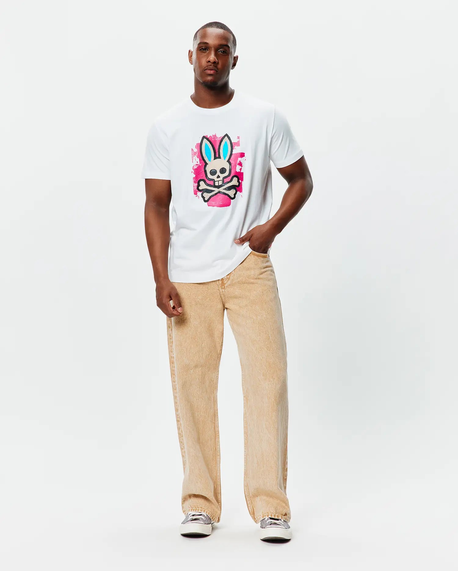Psycho Bunny Men's Tees Marcus Graphic Tee maglietta bianca in cotone Pima