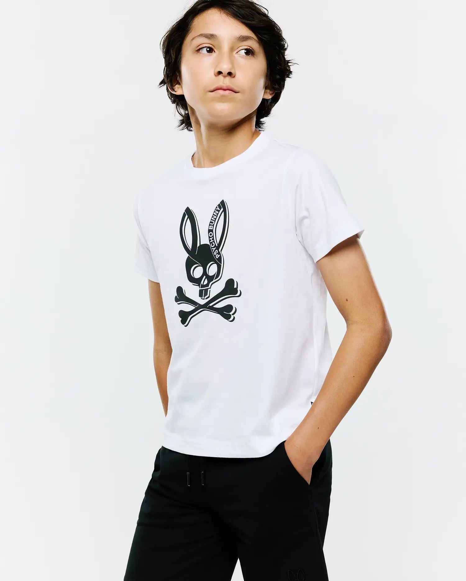 Psycho Bunny Kids Tees Serge Graphic Tee maglietta bianca in cotone Pima
