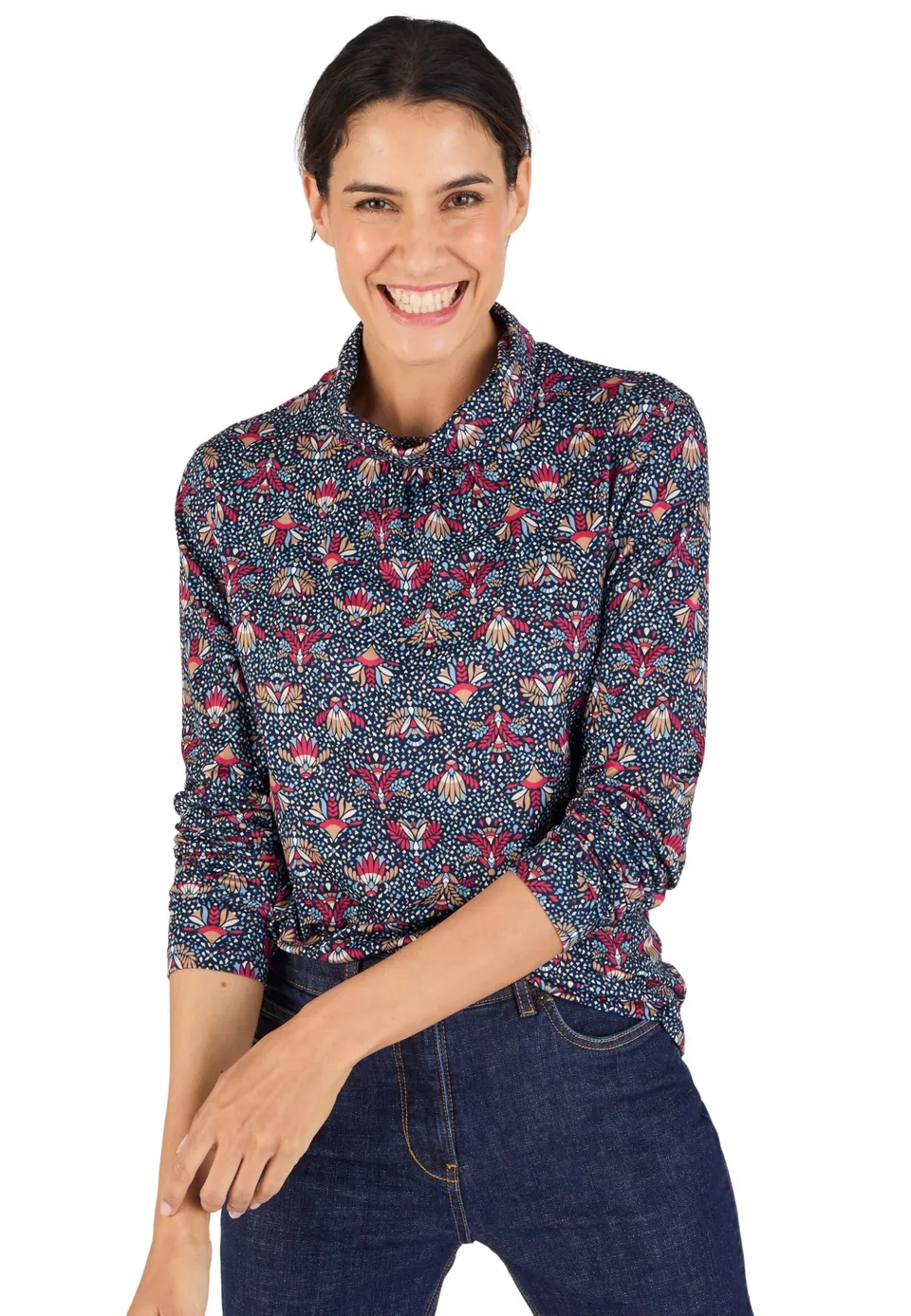 Damart Prêt-à-porter Maglietta a maglia calda scollo rotondo blu marino vegetale 54-56