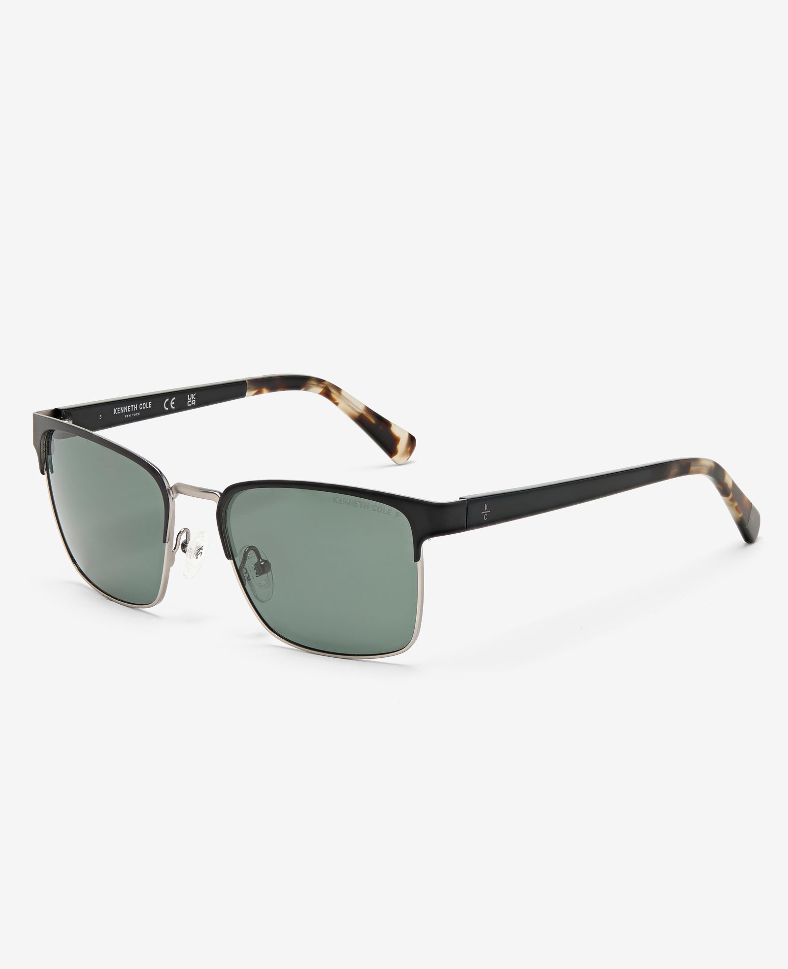 Kenneth Cole Reaction Square Metal Sunglasses occhiali da sole neri polarizzati