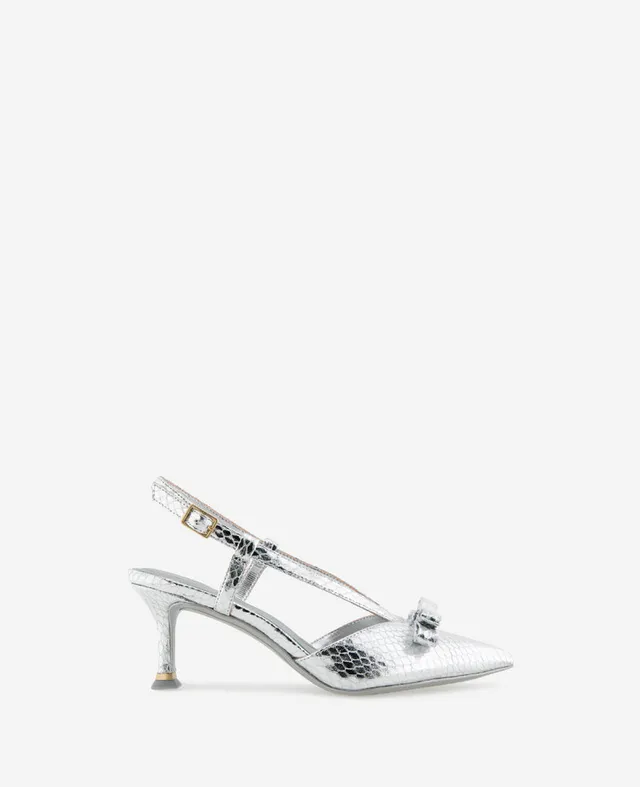 Kenneth Cole Reaction Shoes Umayra Metallic Snake Slingback Kitten Heel slingback argento
