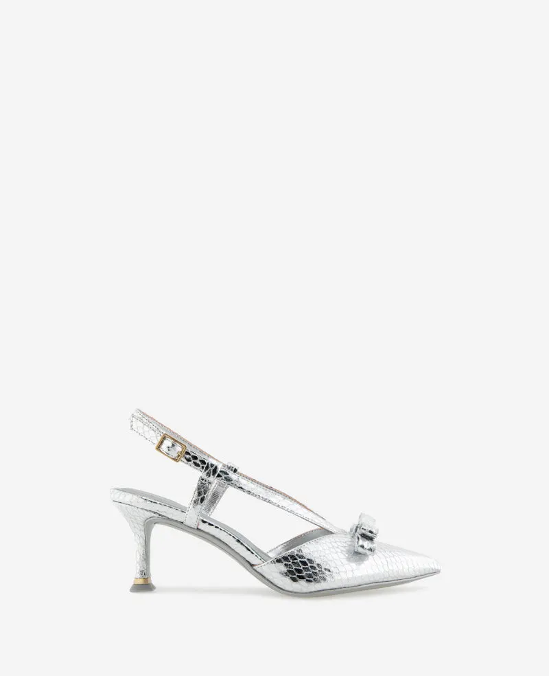 Kenneth Cole Reaction Shoes Umayra Metallic Snake Slingback Kitten Heel slingback argento
