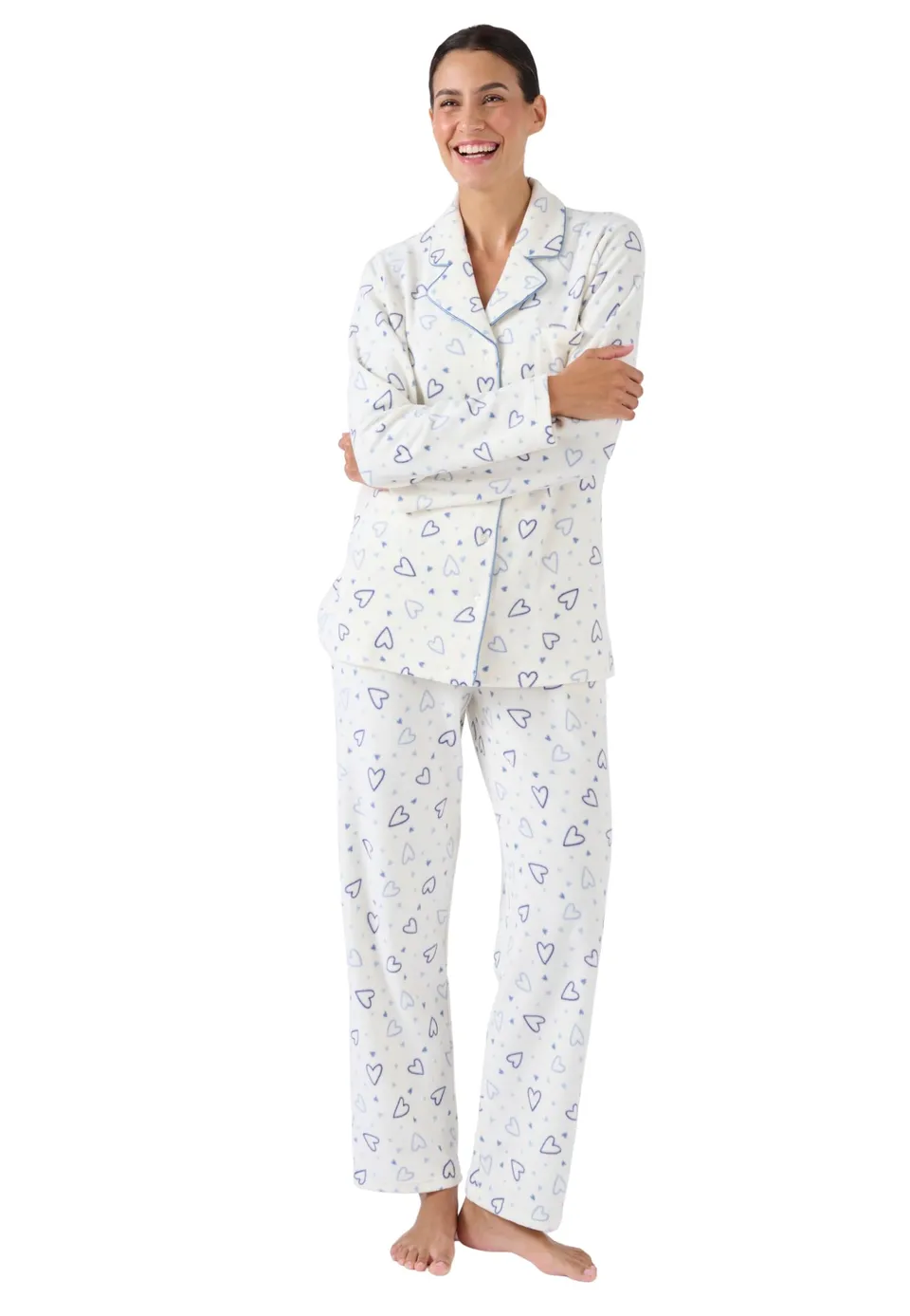 Damart Homewear Pigiama Thermolactyl in pile termico donna blu stampato