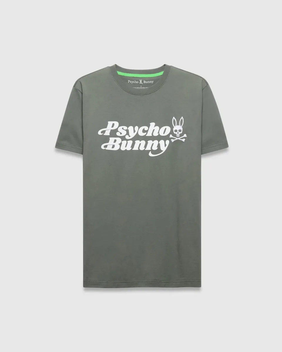 Psycho Bunny Men's Tees Byron Wordmark Tee MT0200313 T-shirt verde 100% cotone Pima