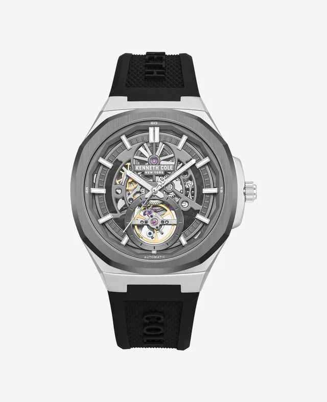 Kenneth Cole Reaction Watches Skeleton Automatic Silicone Strap Watch orologio nero automatico