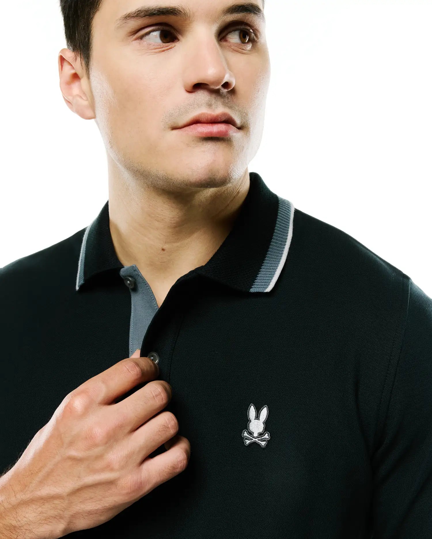 Psycho Bunny Men's Polos Grover Pique Longsleeve polo nera manica lunga