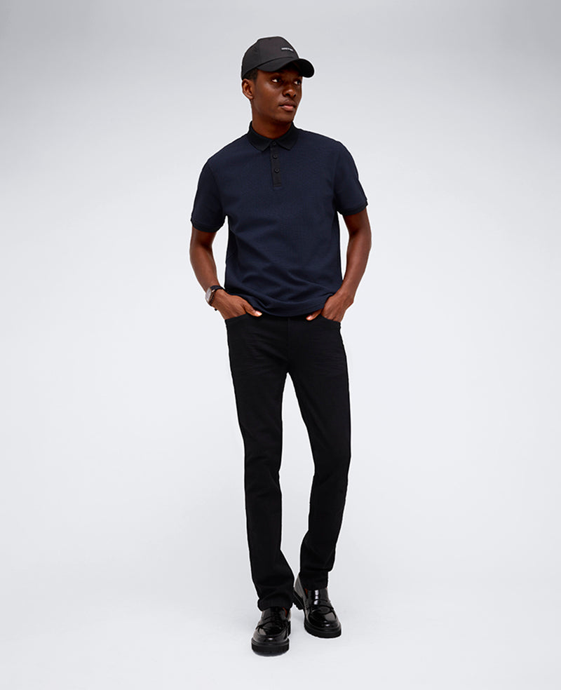 Kenneth Cole Reaction Clothing Contrast Placket Button Polo polo nera uomo S-XXL cotone