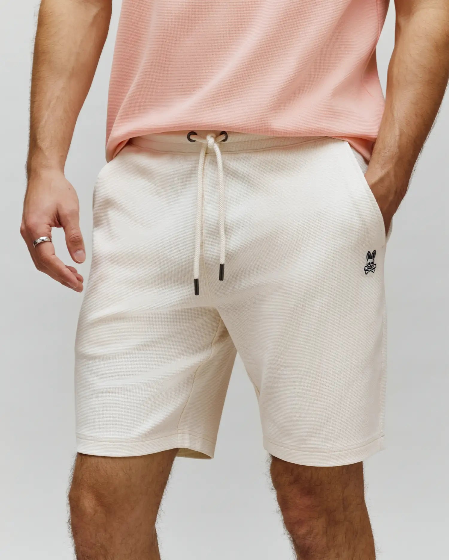 Psycho Bunny Men's Shorts Maxton pantaloncini waffle avorio classici