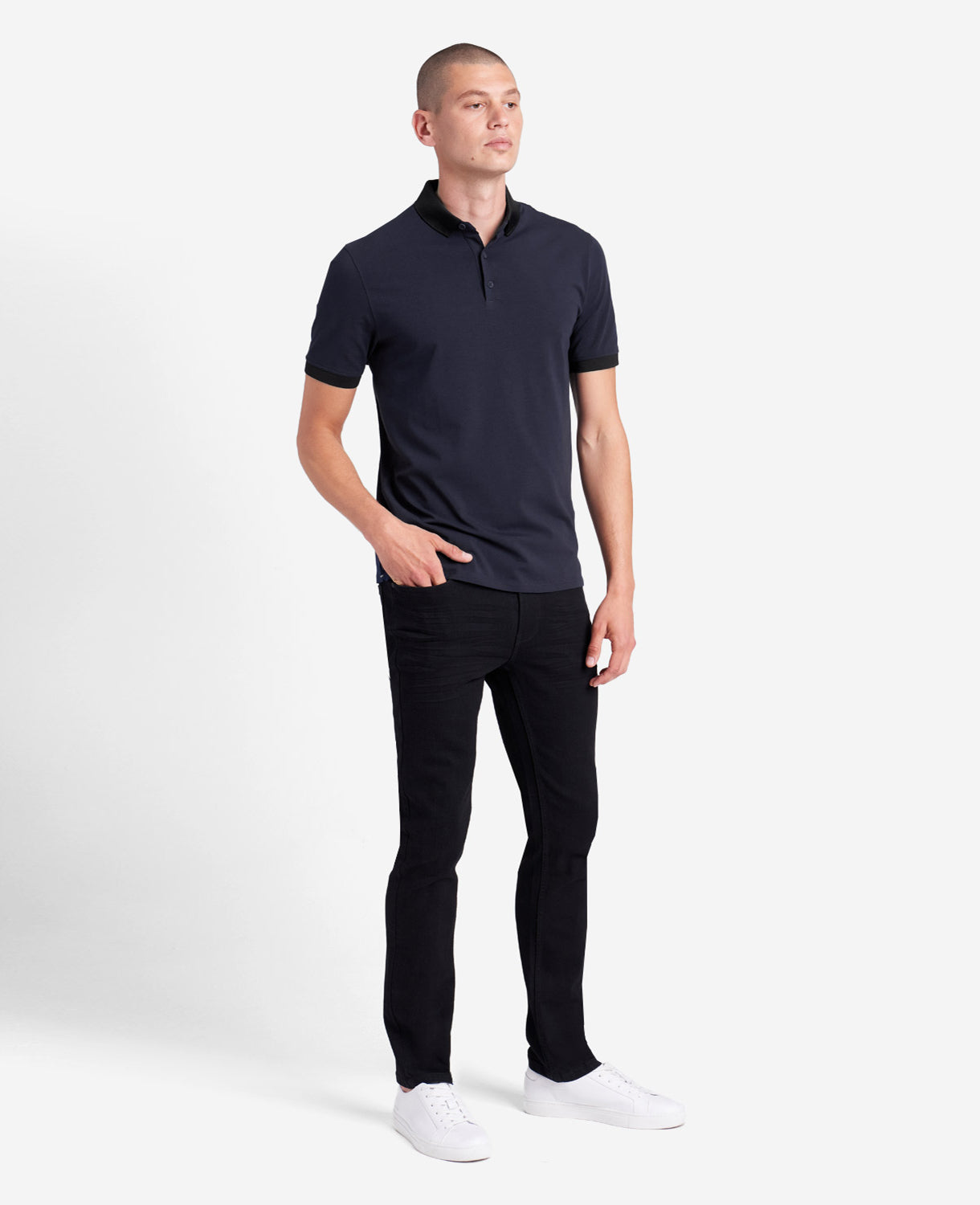 Kenneth Cole Reaction Clothing Colorblock Collar Solid Short Sleeve Polo polo blu navy