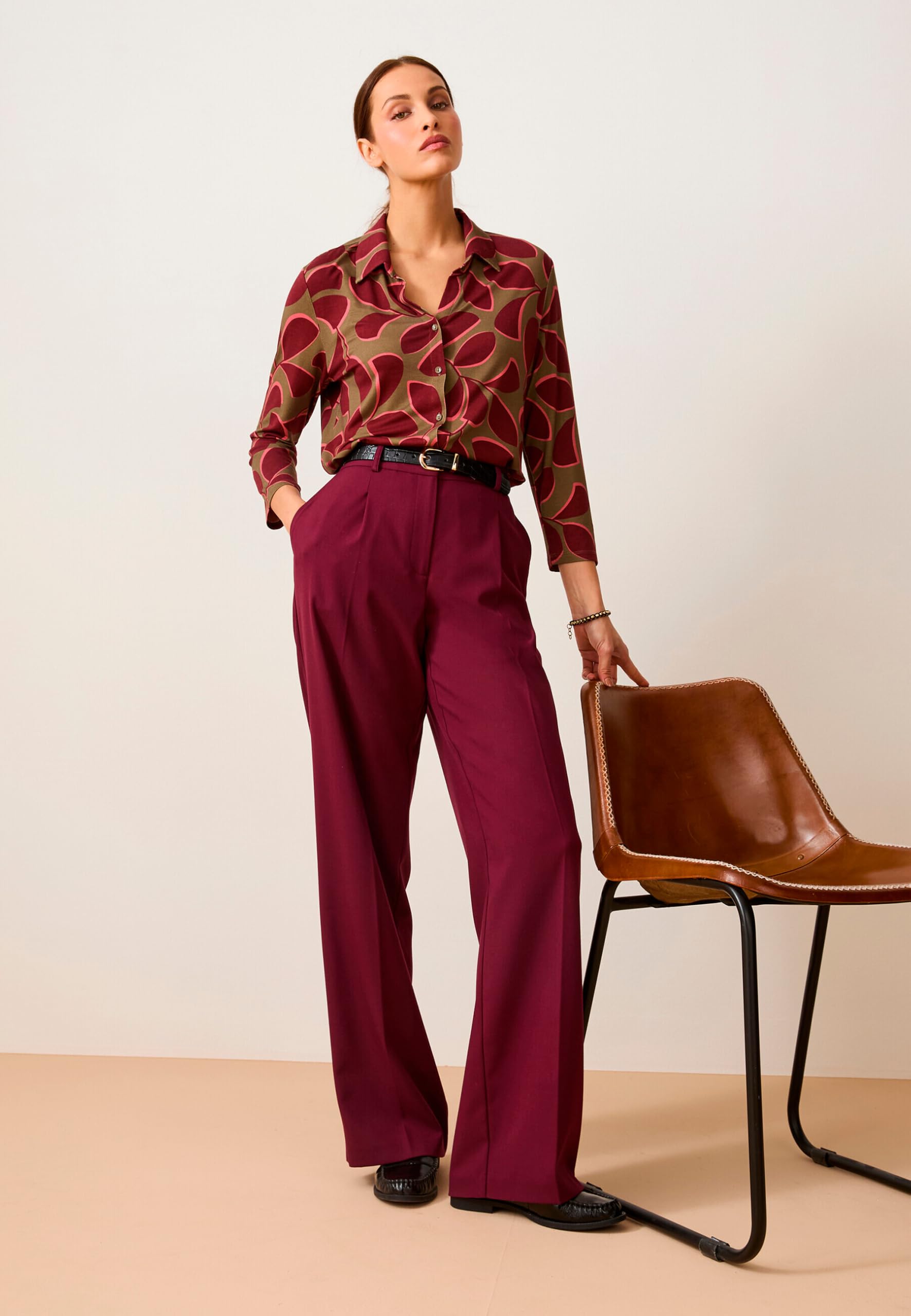 Damart Prêt-à-porter pantaloni larghi donna 40 bordeaux a righe