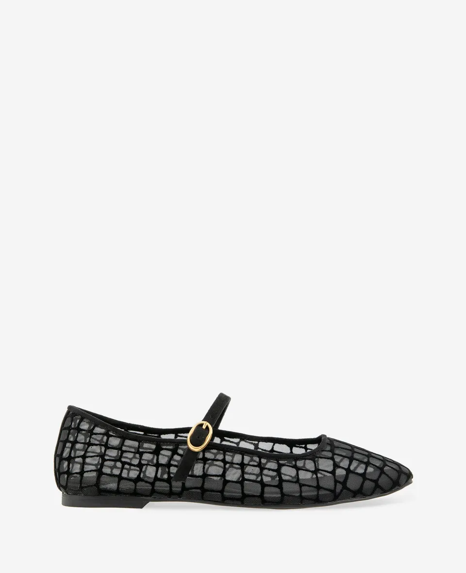 Kenneth Cole Reaction Shoes Jasper Croco Mesh Ballet Flat ballerine nere in tessuto
