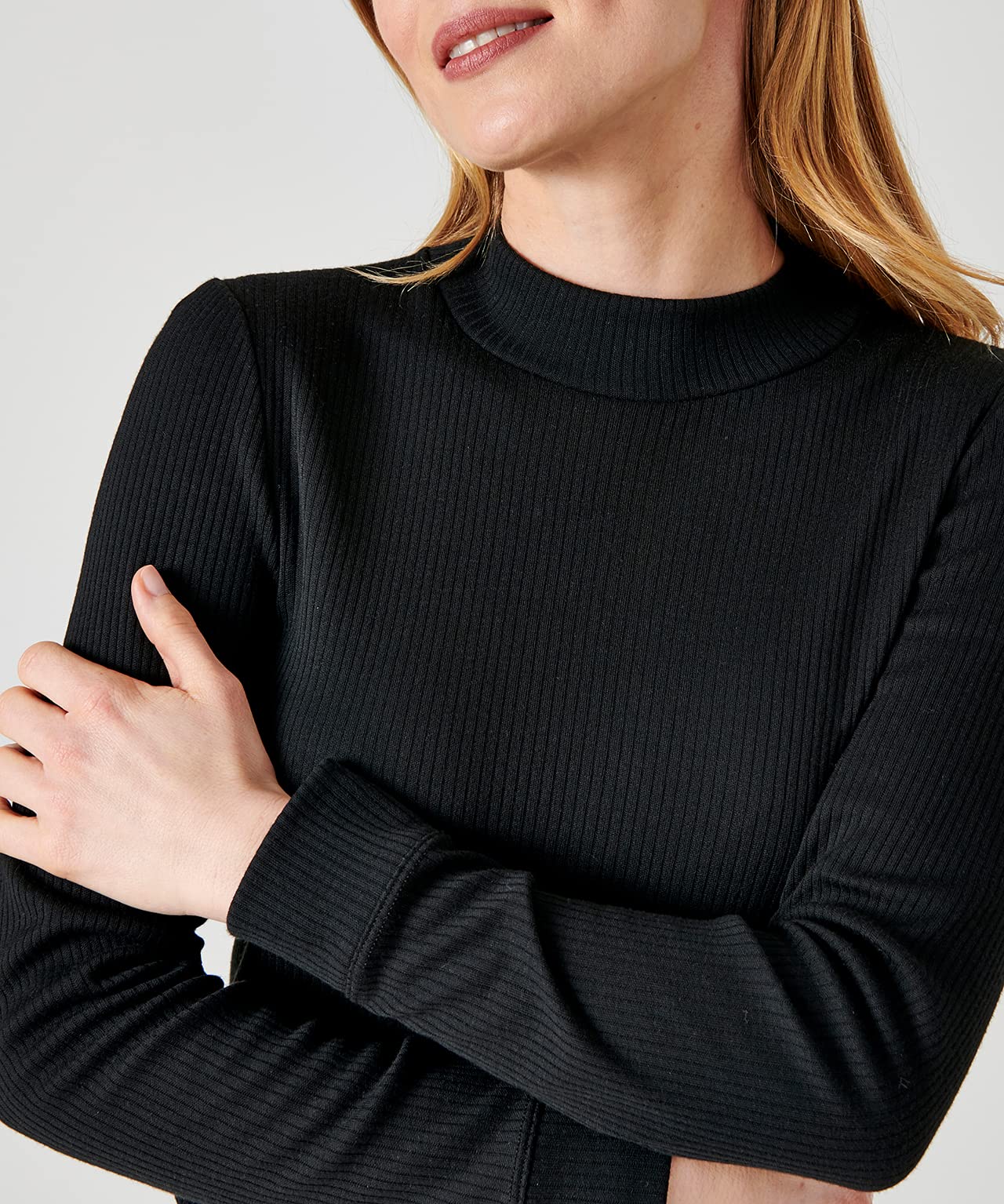 Damart Thermolactyl T-shirt a coste felpate con collo alto maniche lunghe bianca
