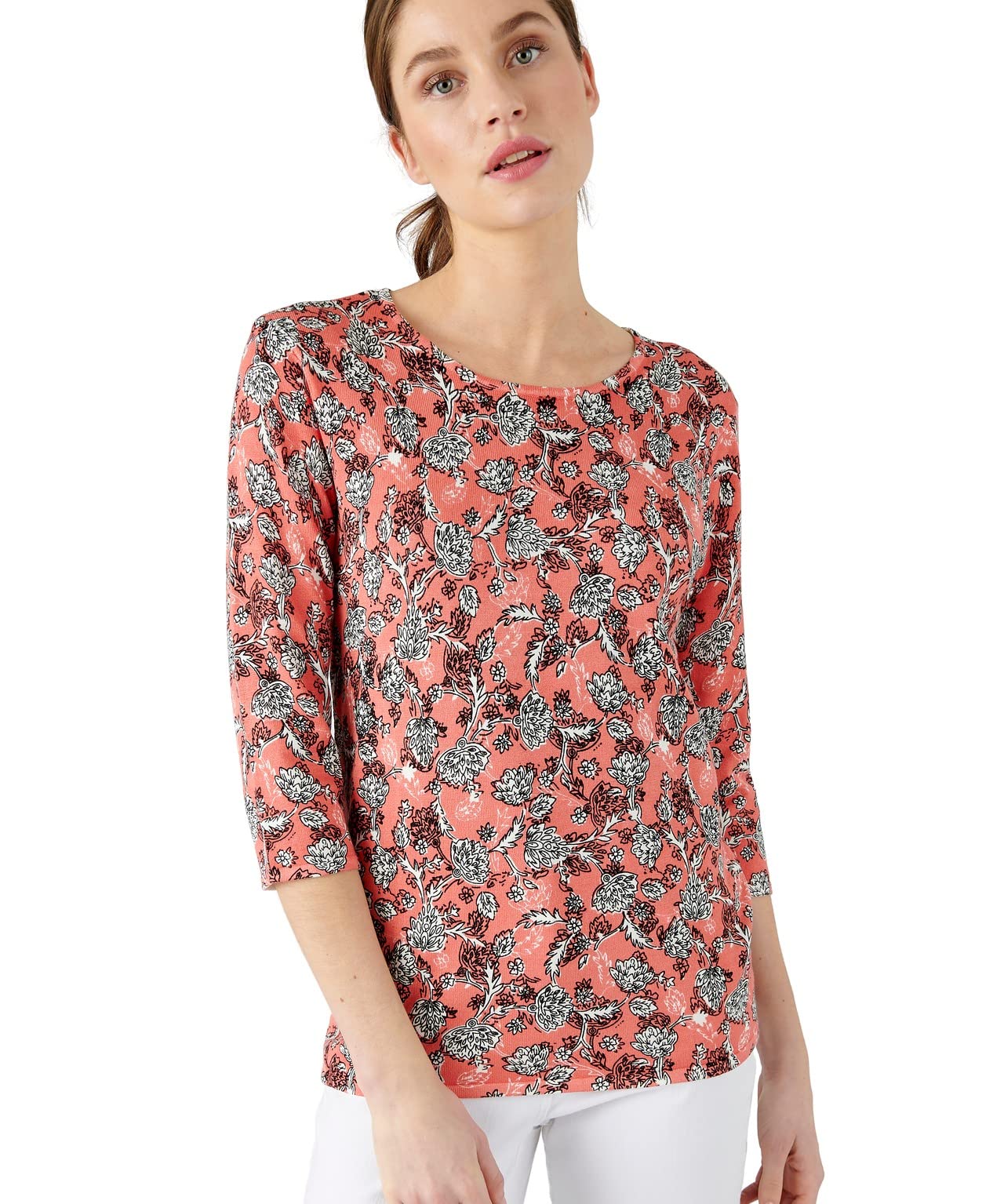 Damart Prêt-à-porter Maglione maglia fine maniche 3/4 rosa floreale 40
