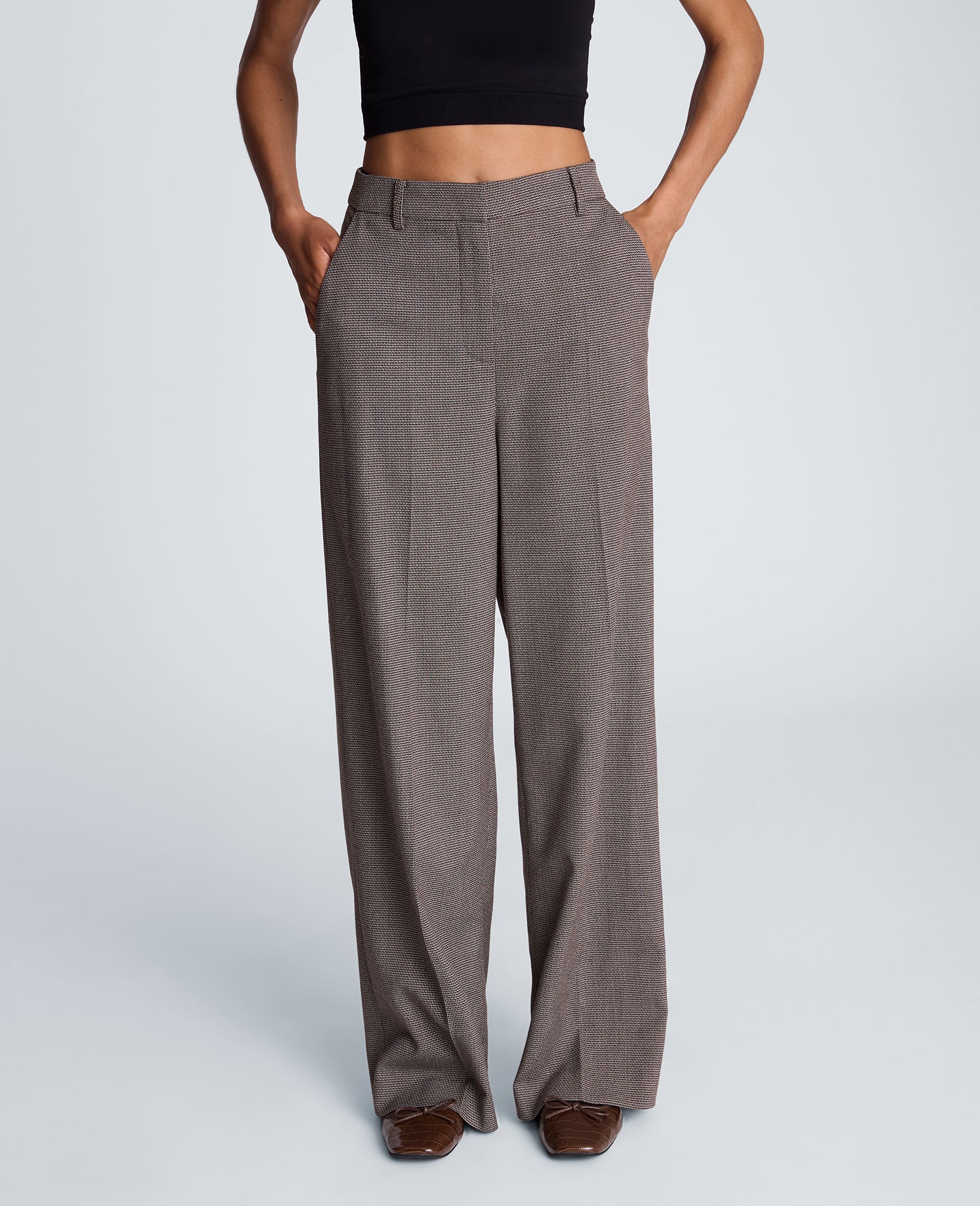 Kenneth Cole Reaction Fly Front High Rise Wide Leg Pants pantaloni tweed