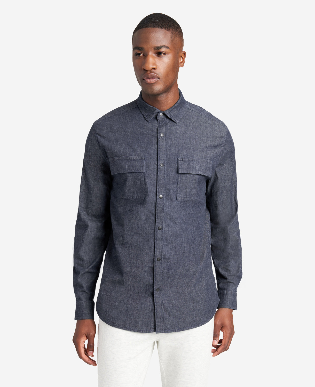 Kenneth Cole Reaction Clothing Slim-Fit Organic Stretch Denim Two Pocket Shirt camicia Deep Indigo