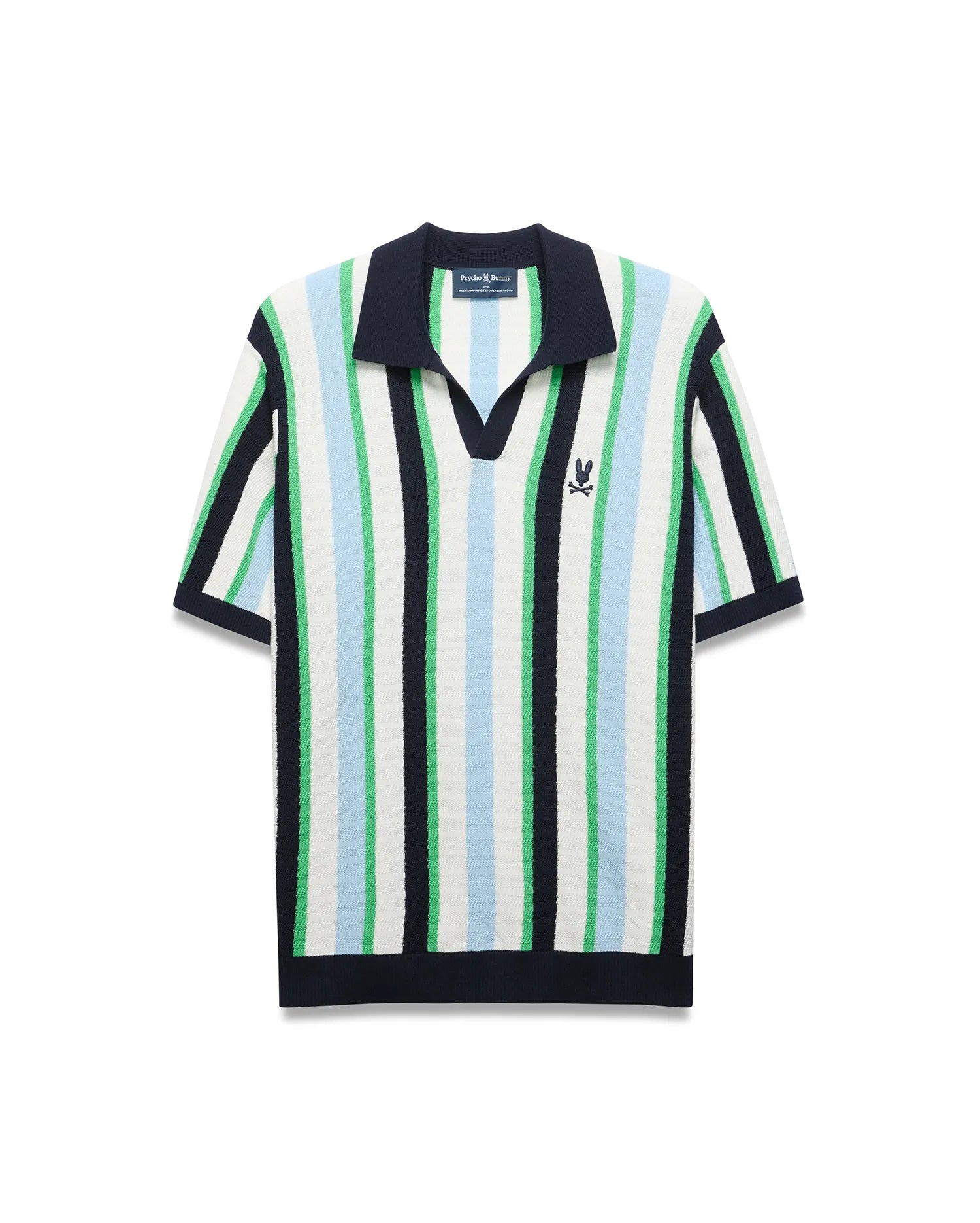 Psycho Bunny Men's Polos Wren Striped Knit Polo polo blu a righe in cotone
