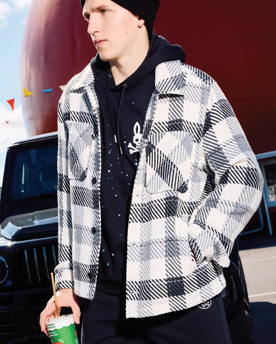 Psycho Bunny Kessler Oversized Plaid Overshirt MT0300230 overshirt bianca