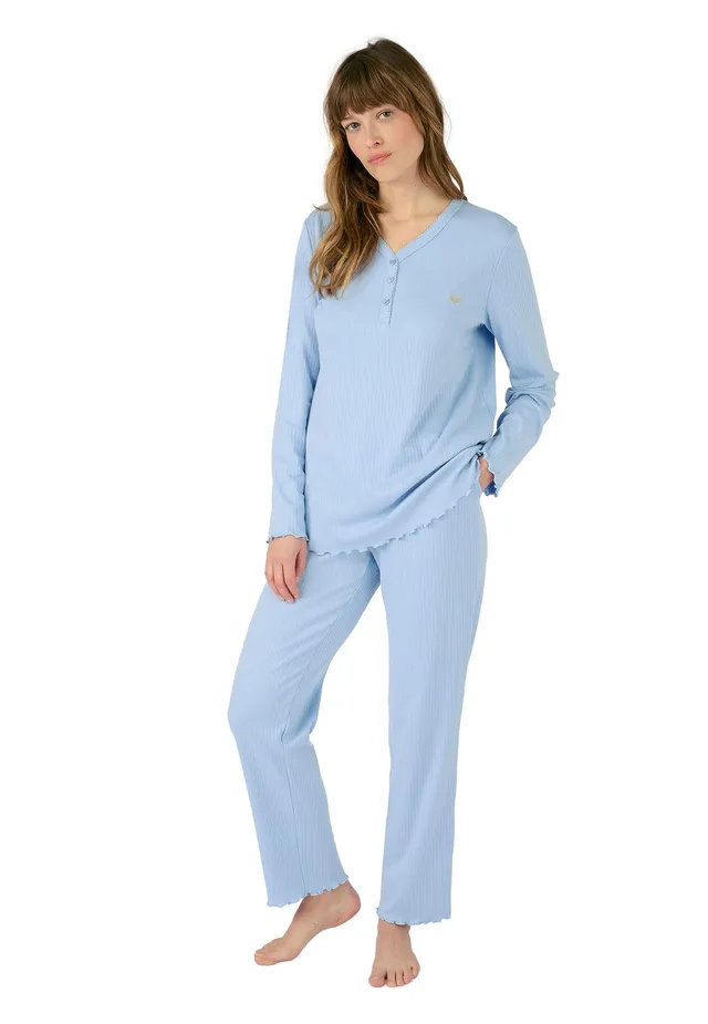 Damart Homewear pigiama da donna blu XS in maglia interlock a costine