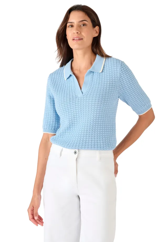 Damart Prêt-à-porter Maglione Collo a Polo Maglia goffrata maglione in cotone