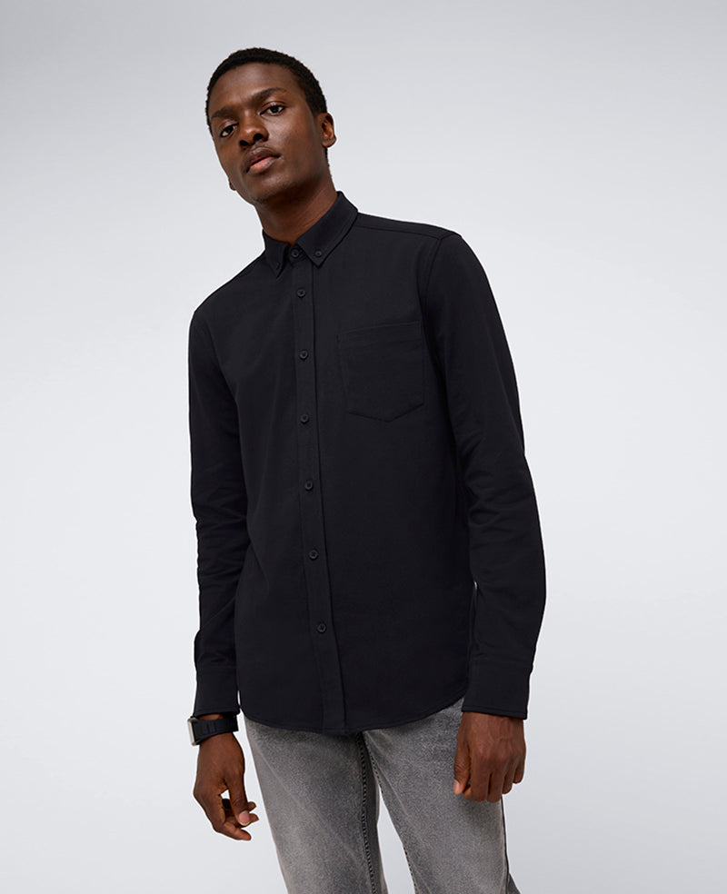 Kenneth Cole Reaction Clothing Long Sleeve Button Down Stretch Shirt with Pocket camicia nera stretch