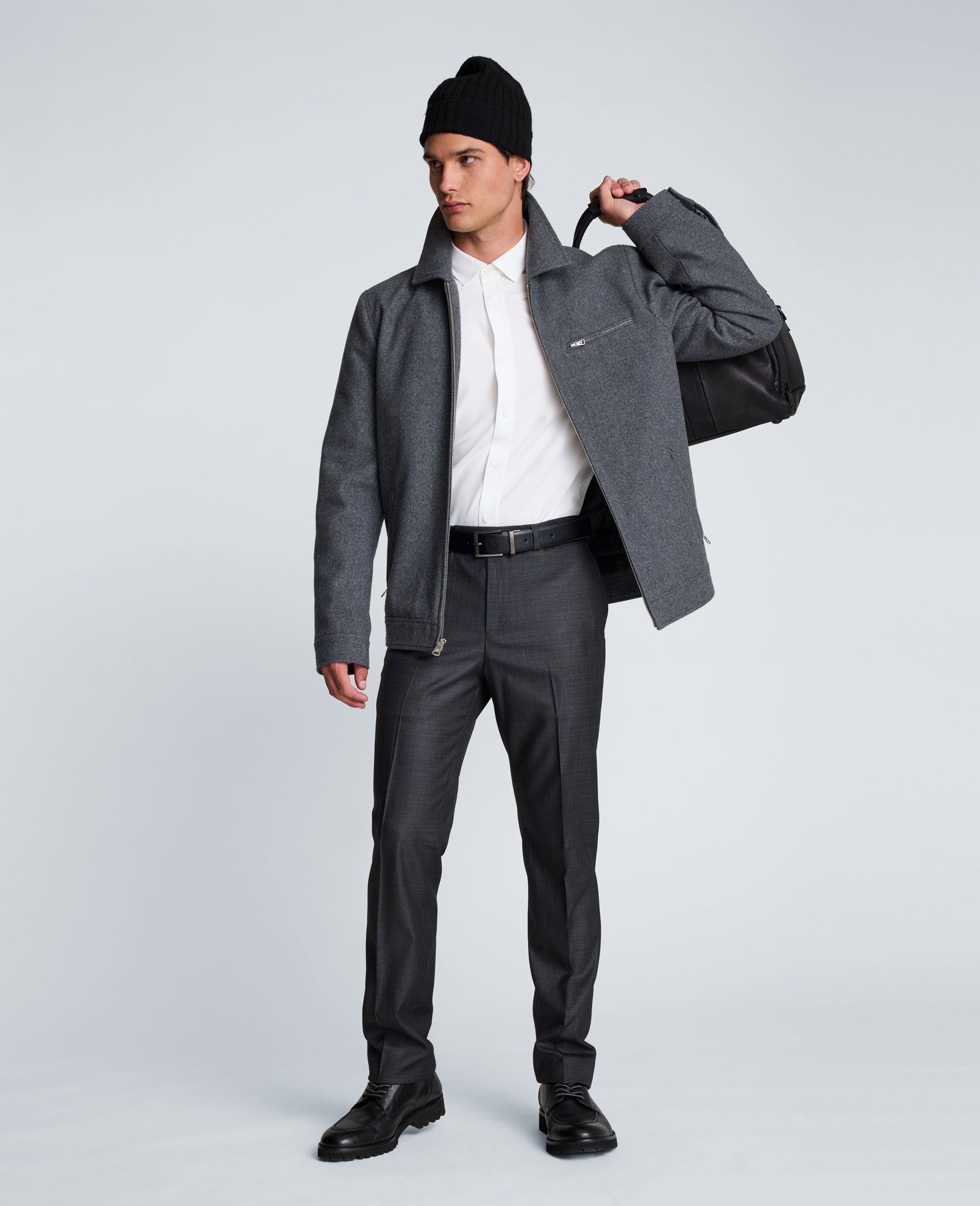 Kenneth Cole Reaction Wool Shirt Collar Jacket giacca uomo nera in lana