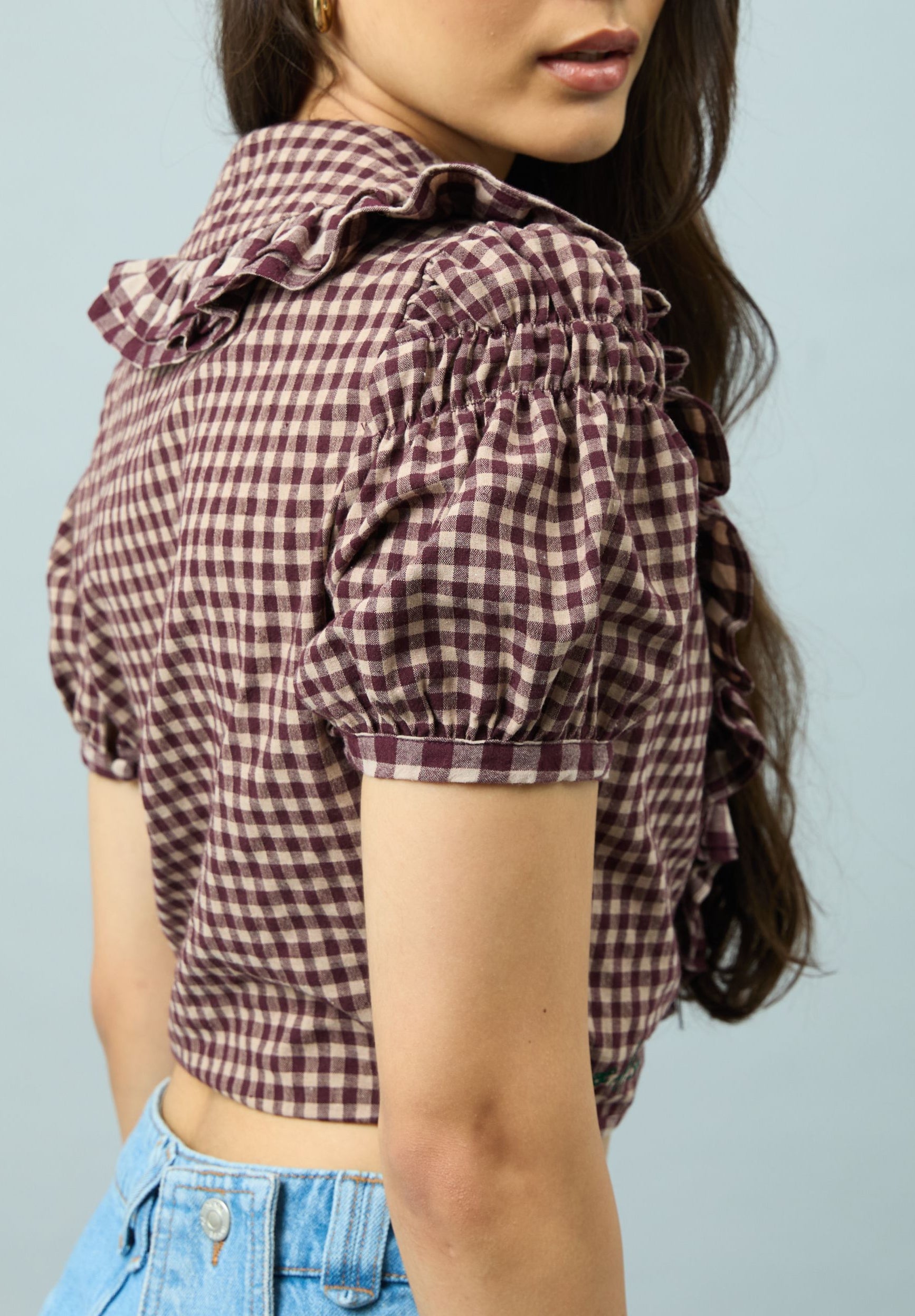 House Of Sunny Womens Tops Gingham Ruffle Top top a quadri UK 6–18 cotone