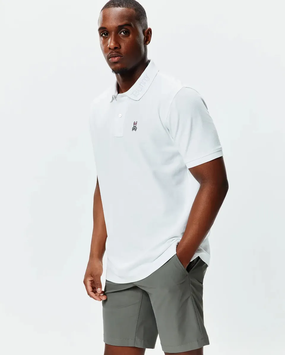 Psycho Bunny Men's Polos Prags polo piqué bianca in cotone Pima