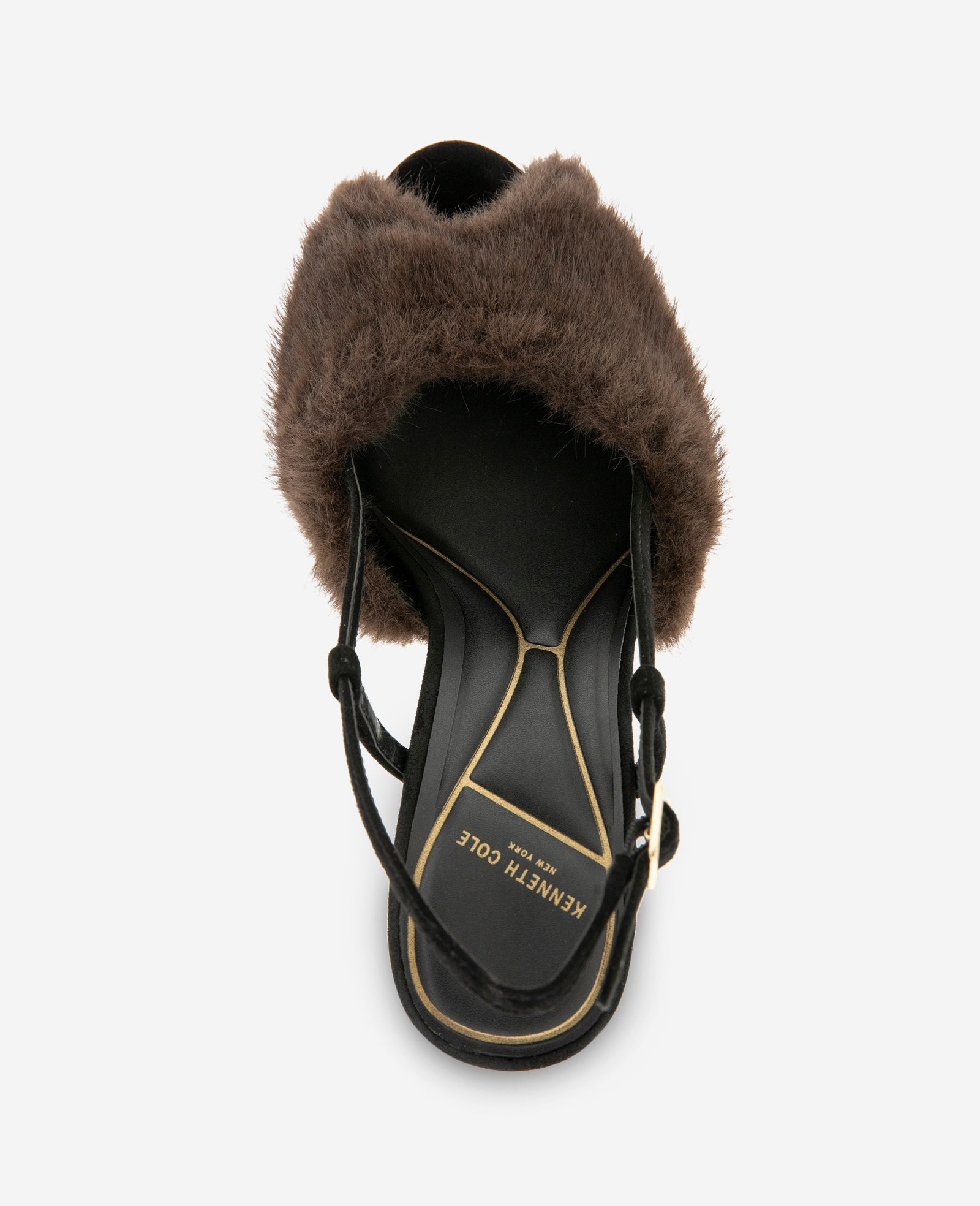 Kenneth Cole Reaction Shoes Londyn Fur-Suede Peep Toe Heel slingback nero tacco