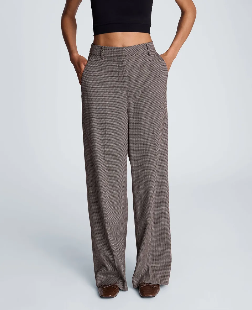 Kenneth Cole Reaction Fly Front High Rise Wide Leg Pants pantaloni tweed