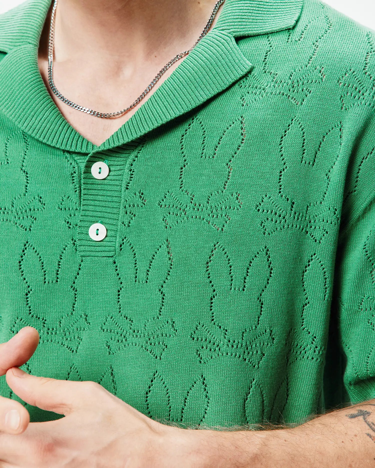 Psycho Bunny Men's Polos Harold Pointelle All Over Bunny polo in maglia verde