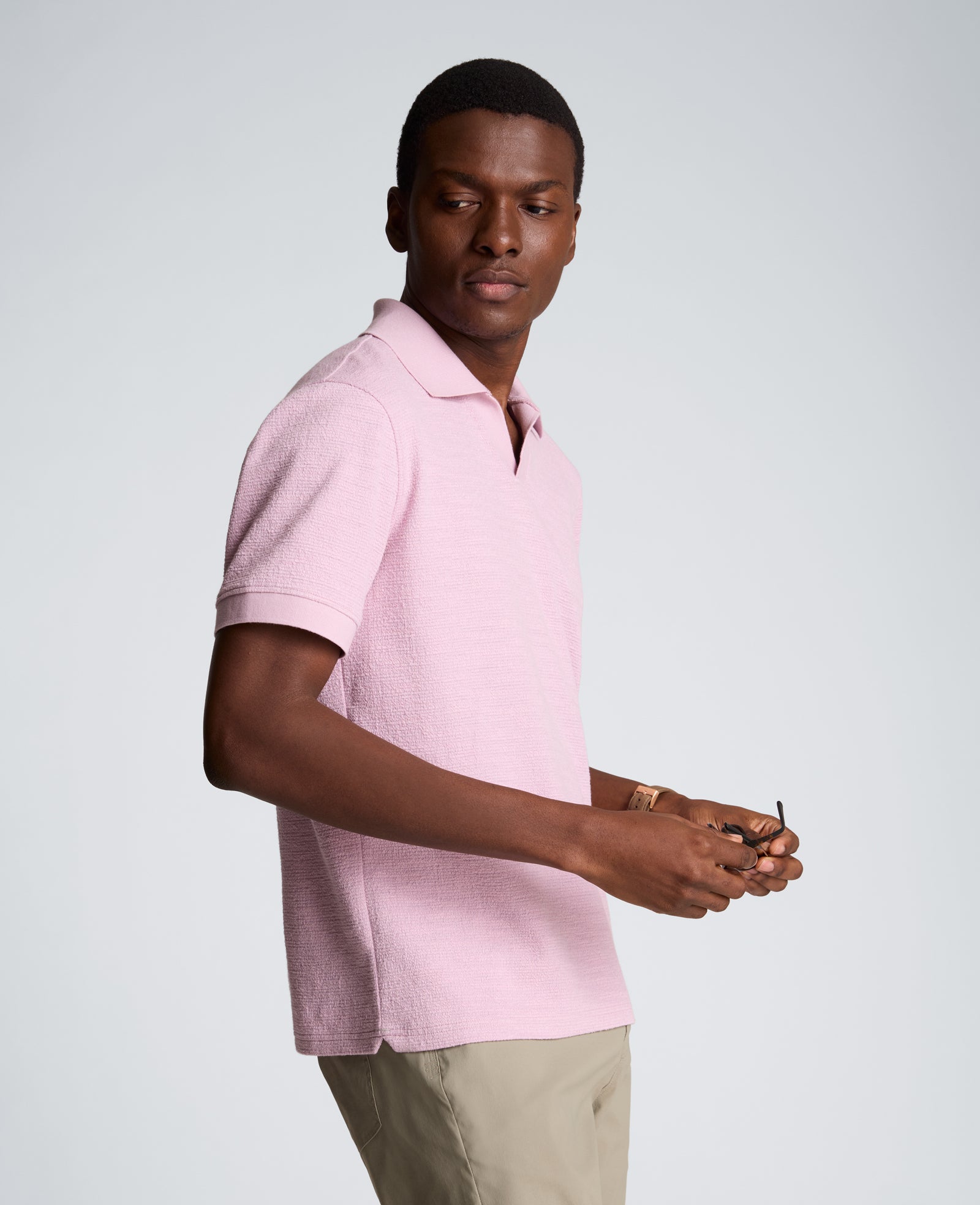 Kenneth Cole Reaction Clothing Short Sleeve Johnny Collar Polo with Ribbing polo malva uomo