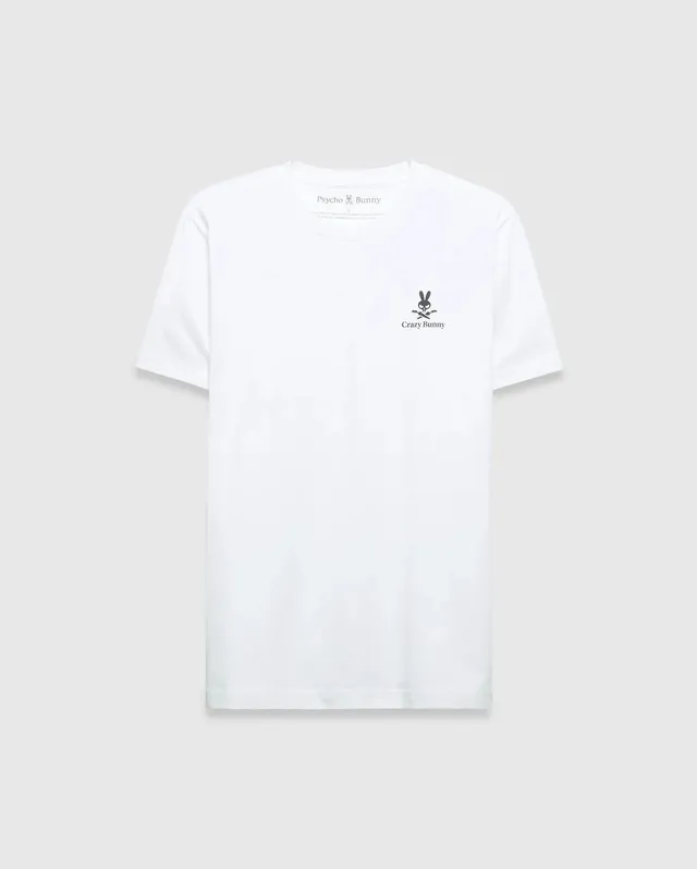 Psycho Bunny Men's Tees Crazy Bunny Graphic Tee t-shirt bianca in cotone Pima