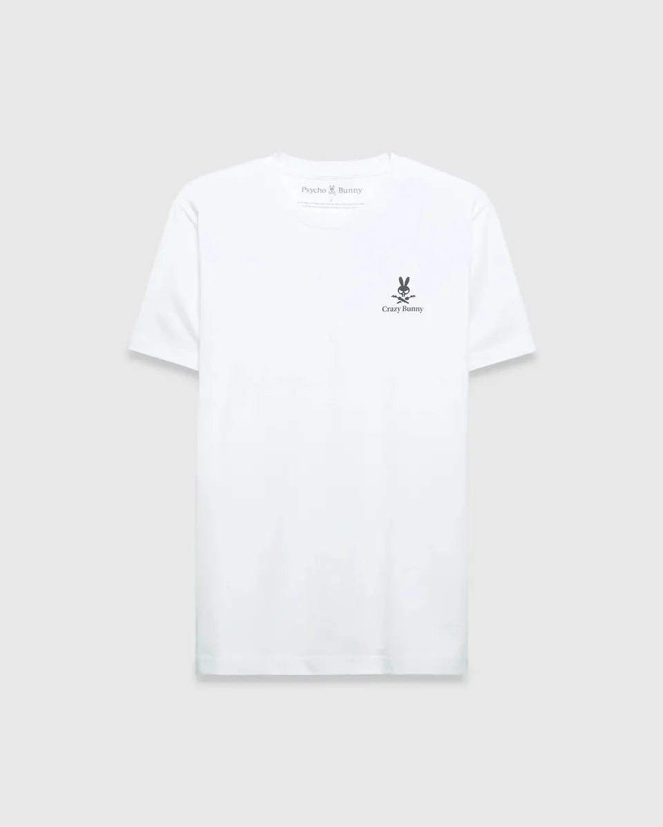 Psycho Bunny Men's Tees Crazy Bunny Graphic Tee t-shirt bianca in cotone Pima