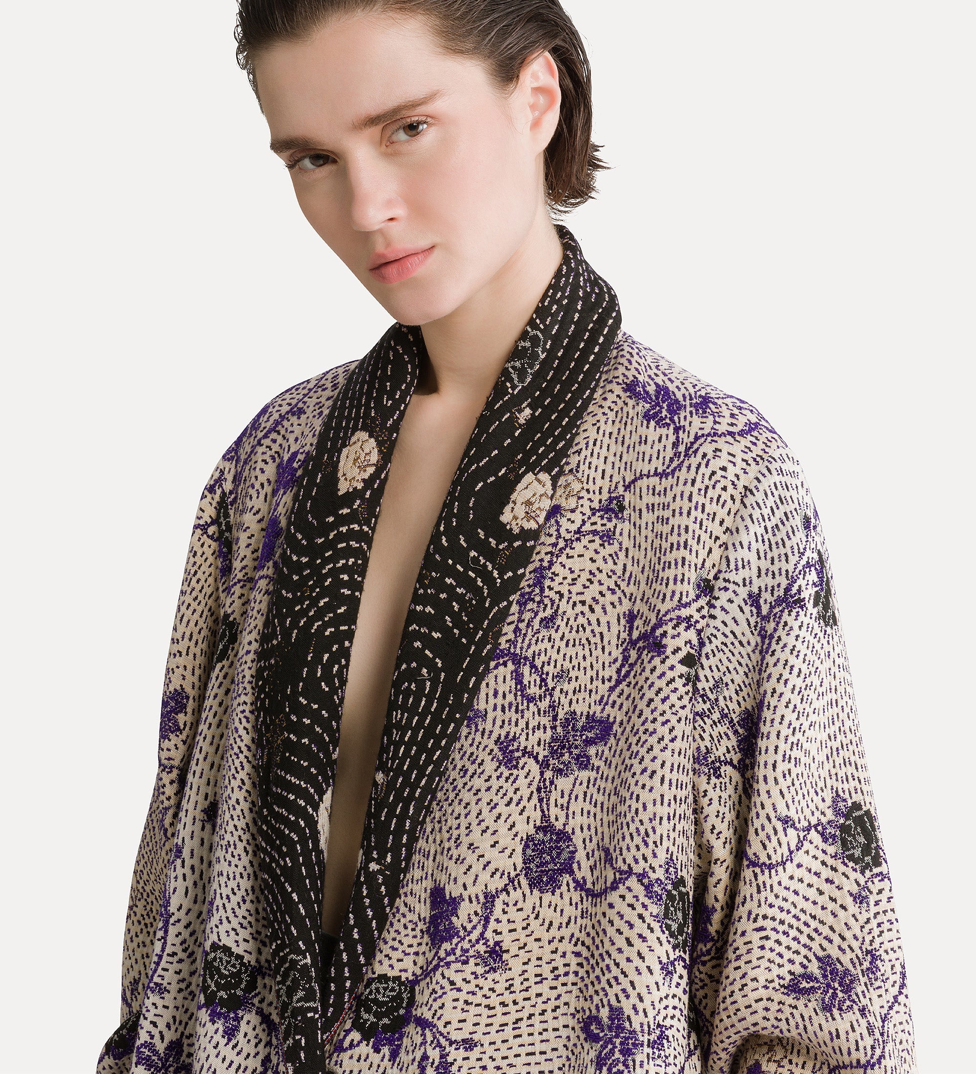 Forte capispalla e kimono “cherry blossom” jacquard coat lapislazzuli morbido