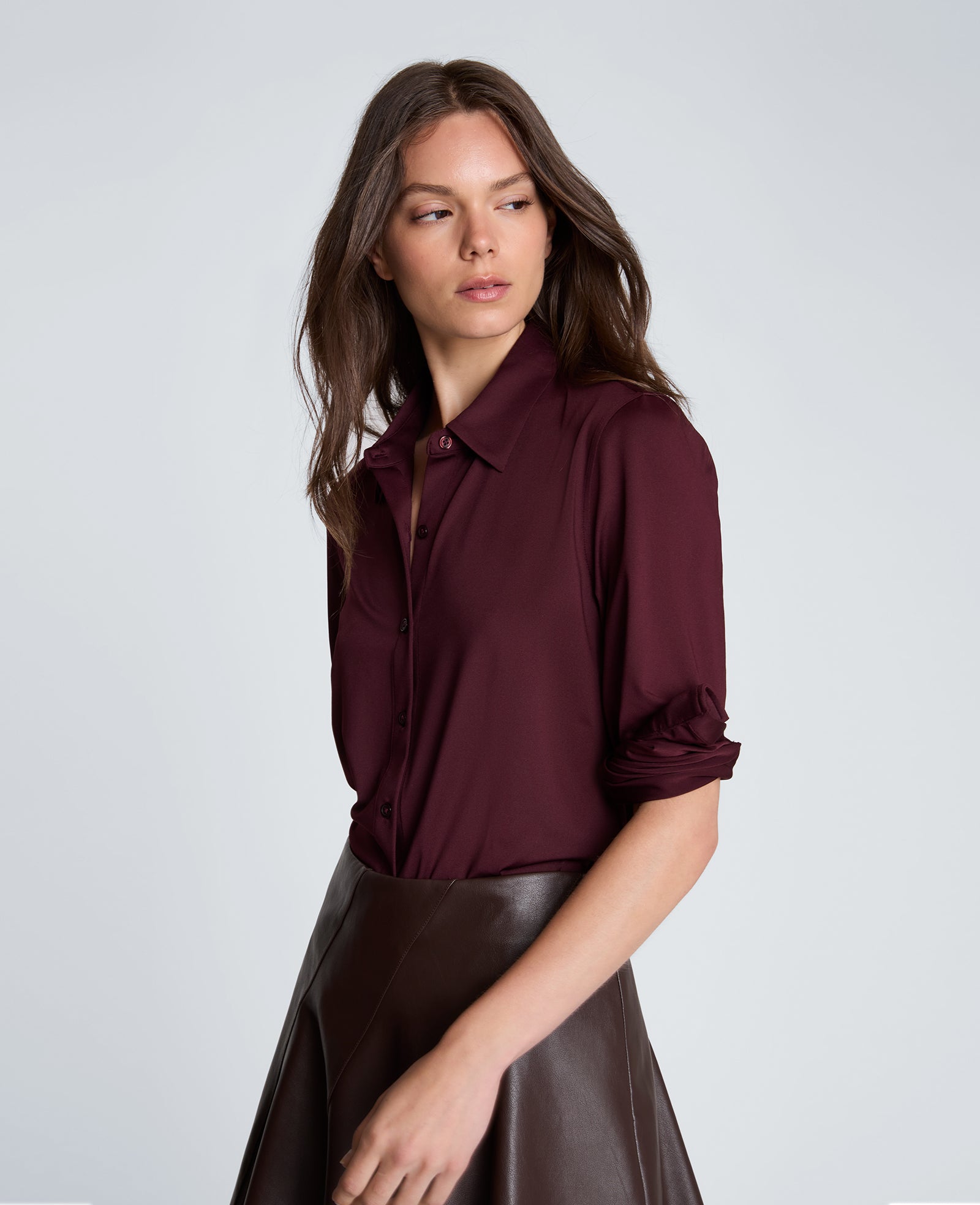 Kenneth Cole Reaction Clothing Front Button Shirt camicia color barbabietola lunga manica