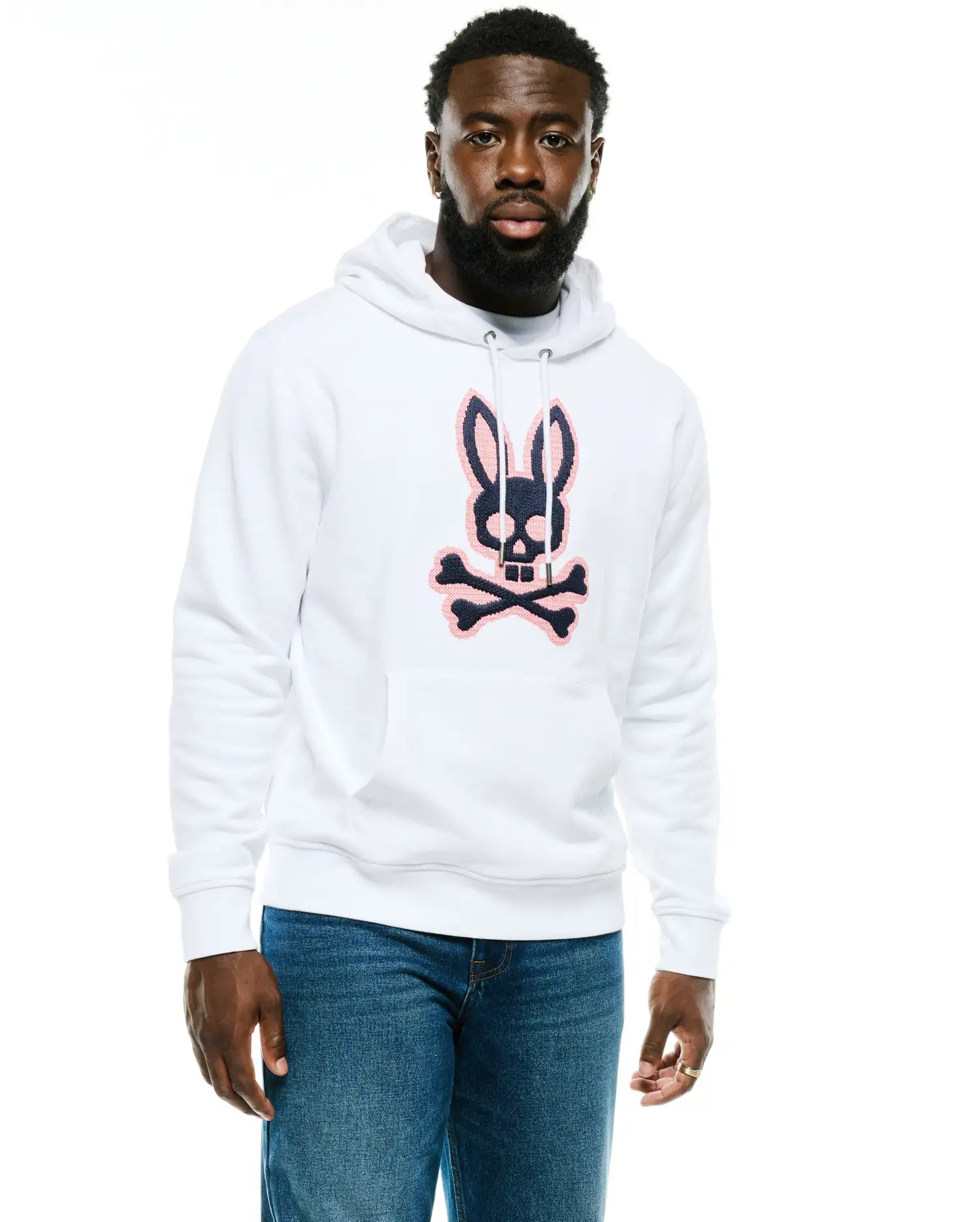 Psycho Bunny Men's Sweatshirts & Hoodies Samson Felpa con cappuccio bianca in cotone