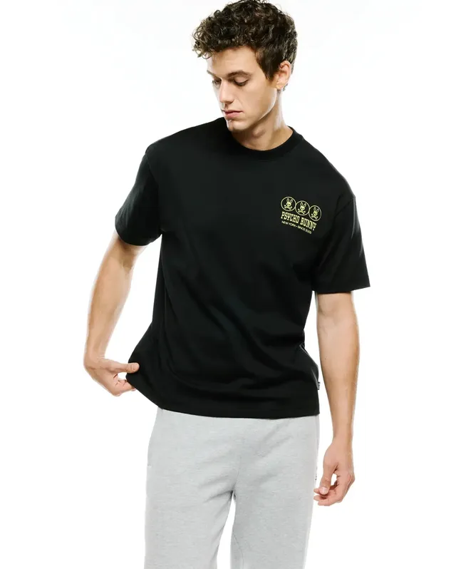 Psycho Bunny Men's Tees Nathaniel Oversized Pima Tee maglietta nera in cotone Pima