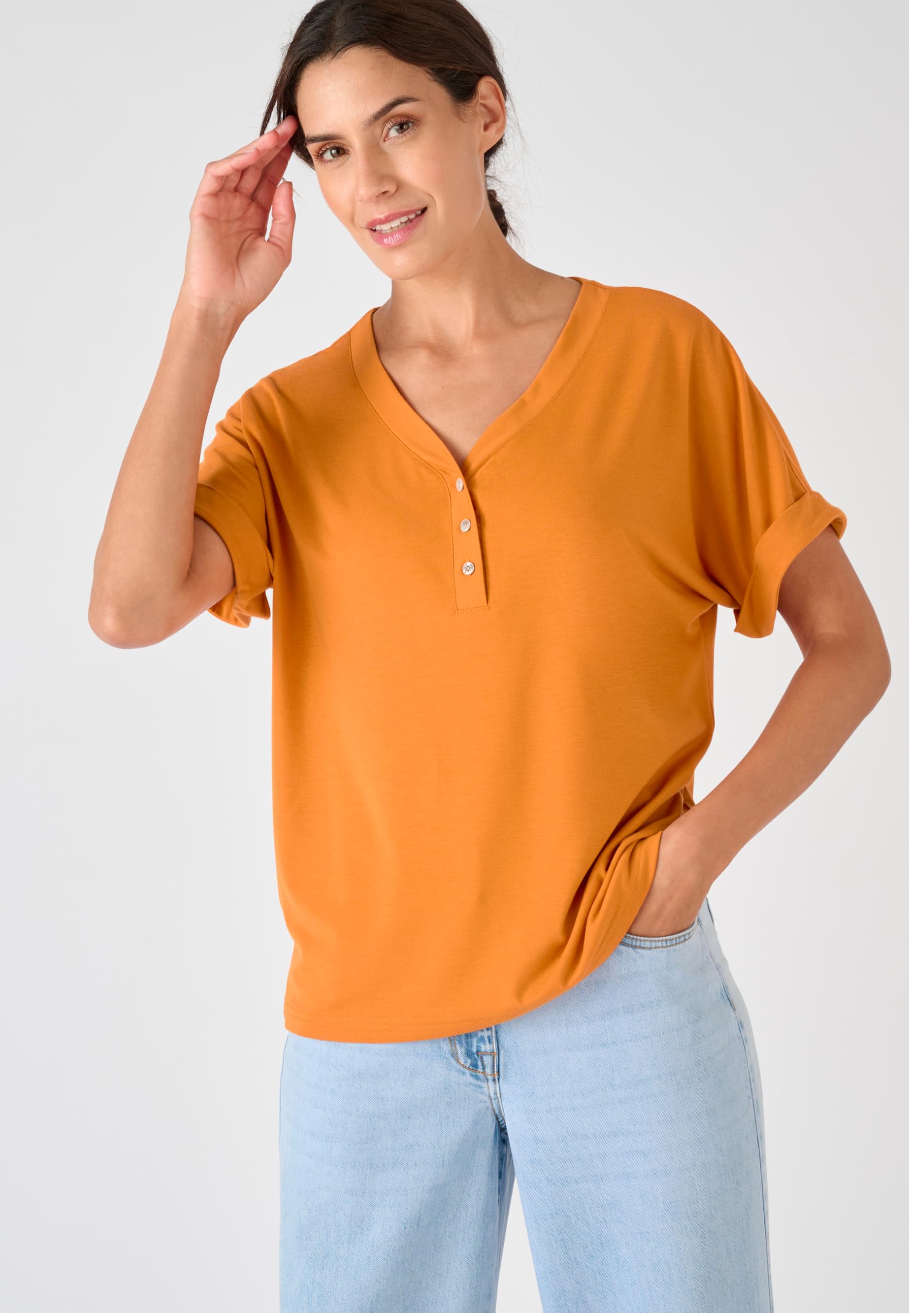 Damart Climatyl top fluido Mesh Jersey donna arancione ocra 50-52 scollo V