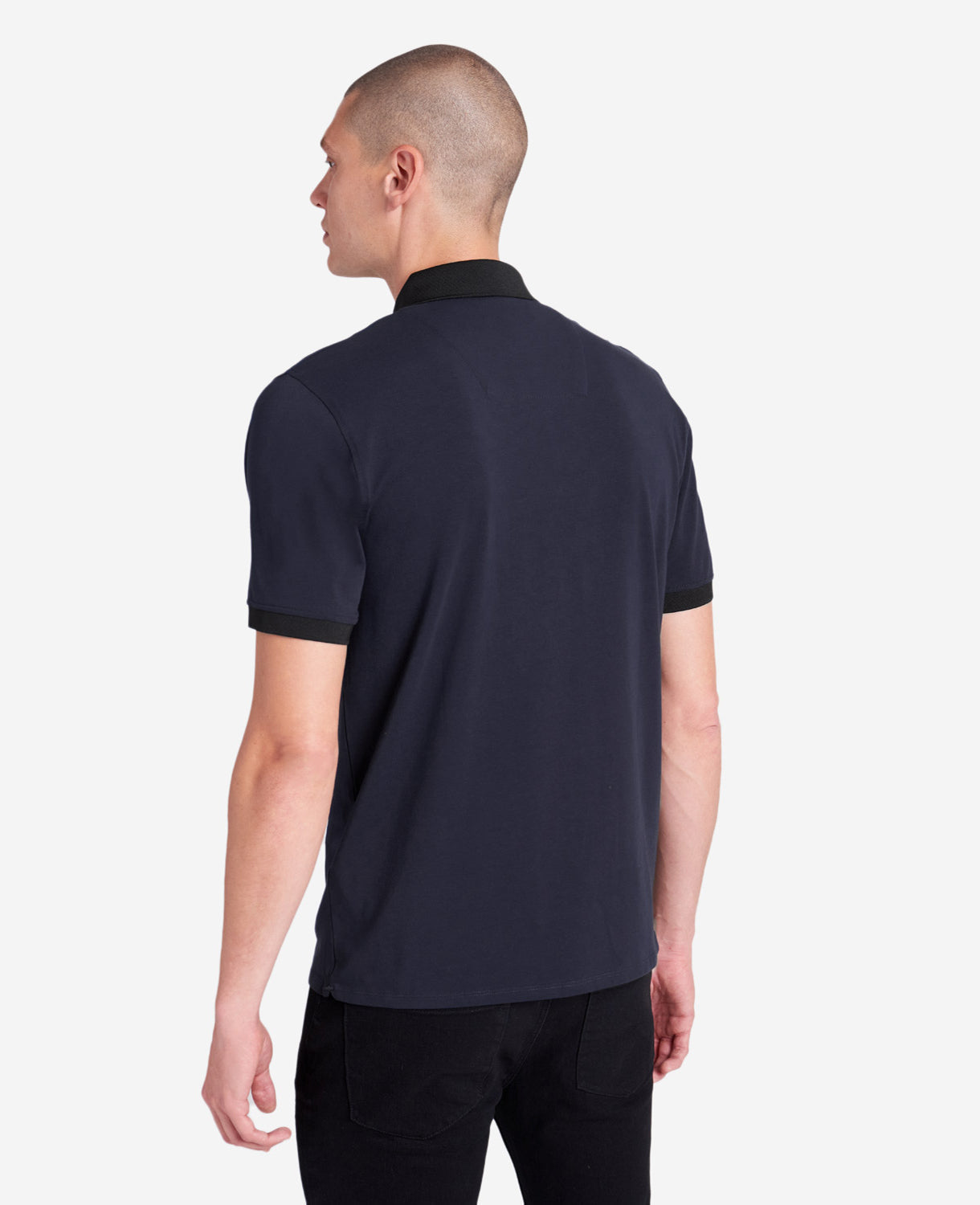 Kenneth Cole Reaction Clothing Colorblock Collar Solid Short Sleeve Polo polo blu navy