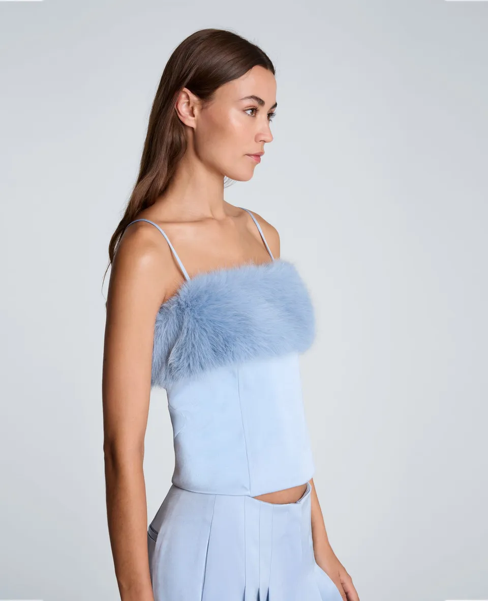 Kenneth Cole Reaction Clothing Fur Paneled Bustier bustier blu Sereno con inserti in pelliccia sintetica