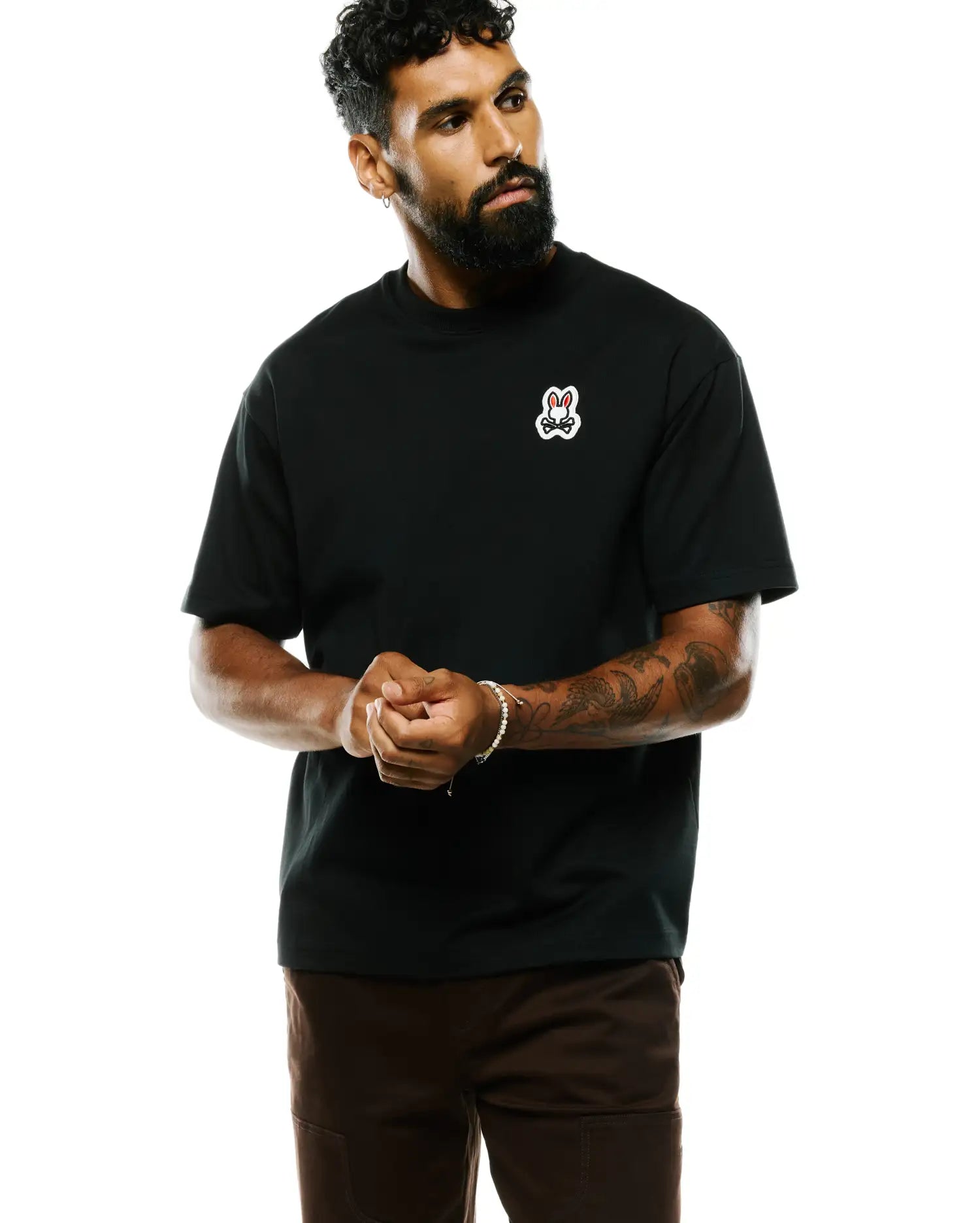 Psycho Bunny Men's Tees Jaydon Pima Cotton Oversized-Fit Tee maglietta nera in cotone Pima