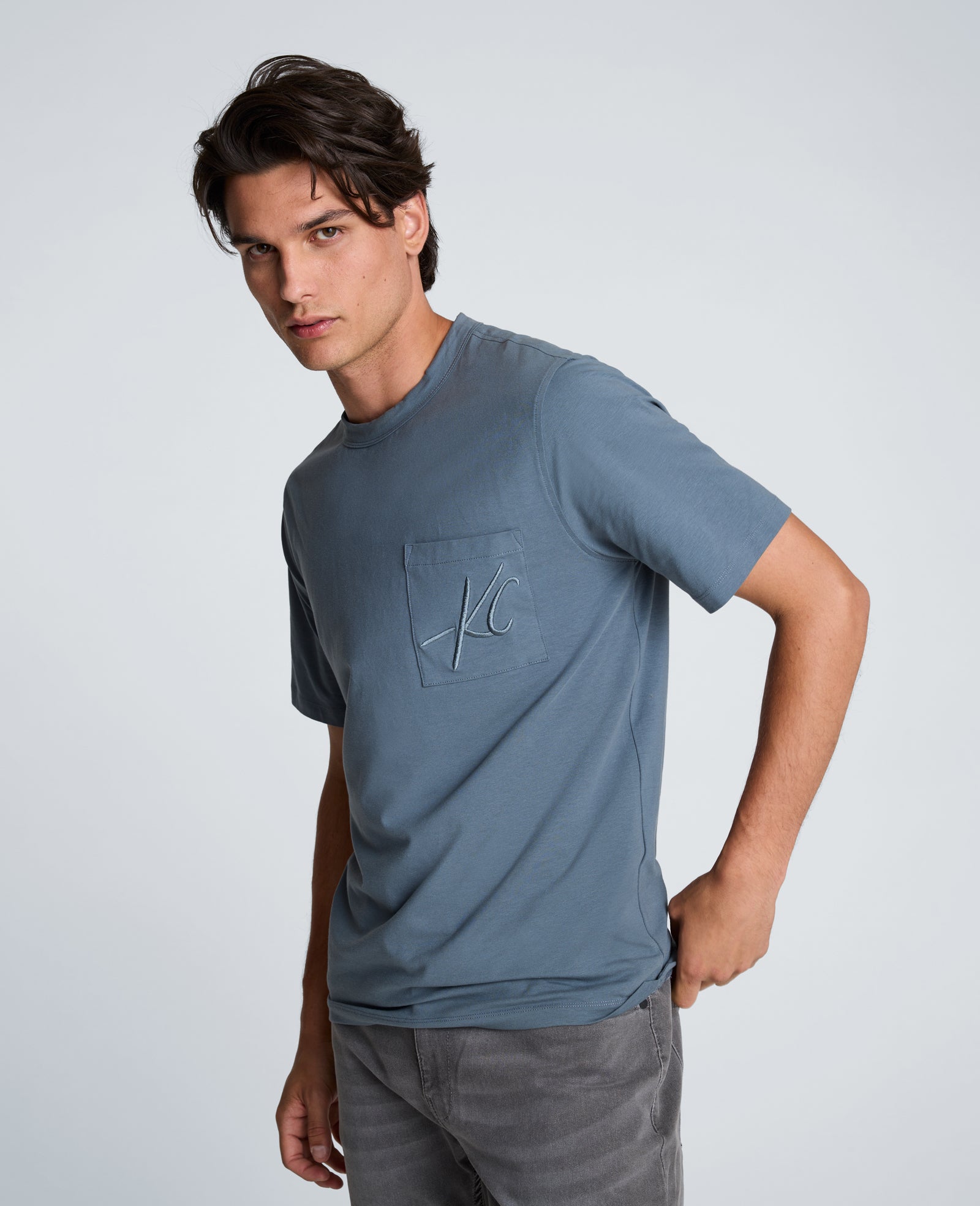 Kenneth Cole Reaction Clothing Crew Tee with Pocket t-shirt blu oversize