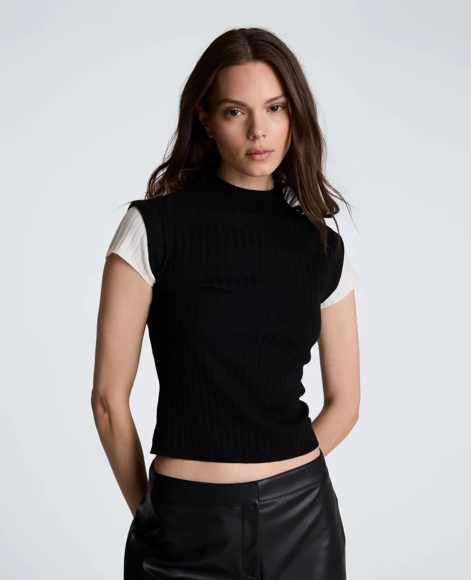 Kenneth Cole Reaction Mock Wide Rib Sweater maglia a costine nera e avorio