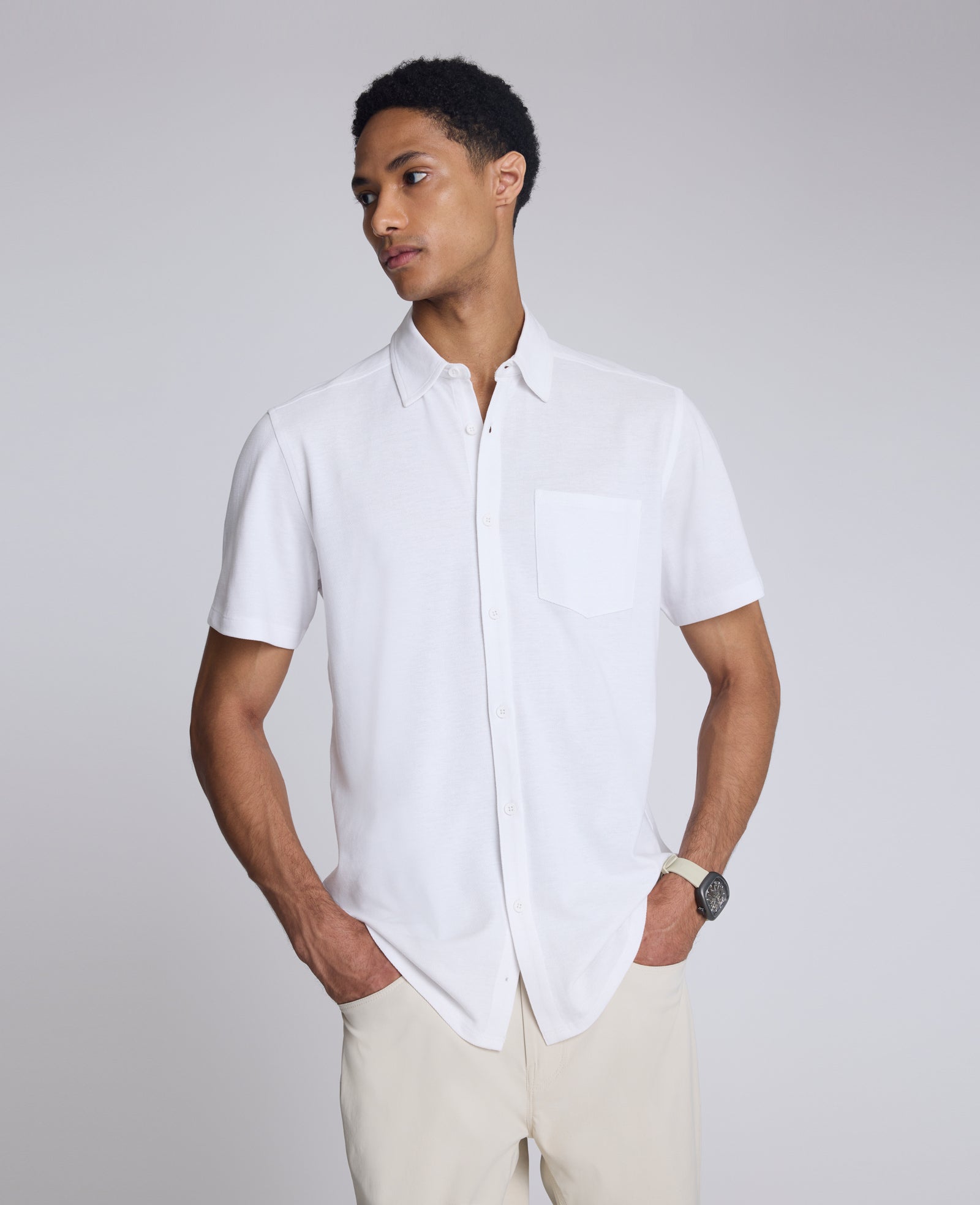 Kenneth Cole Reaction Clothing Short Sleeve Sportshirt camicia bianca manica corta cotone